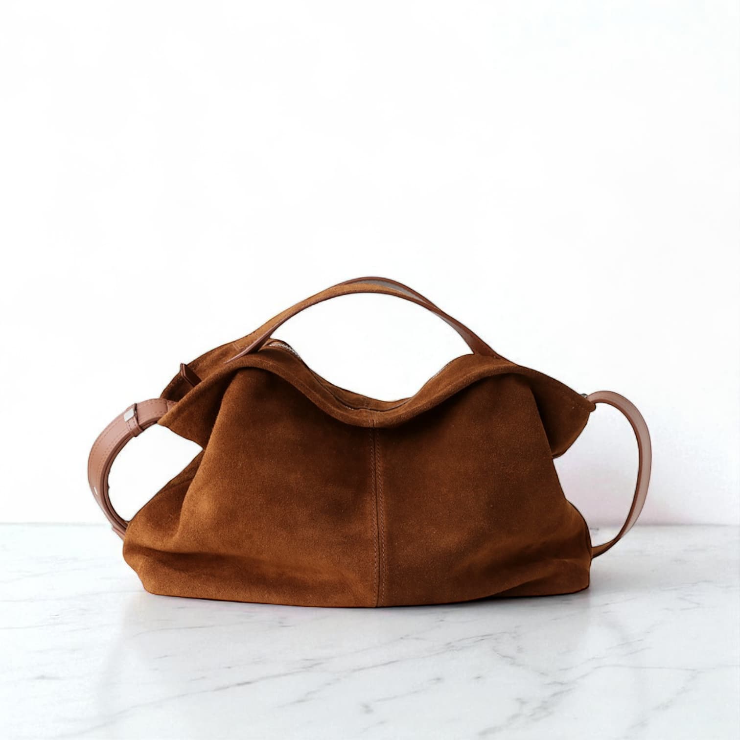 493 本革スウェードTOPハンドルバッグ ブラウン|通勤にも使える上品スウェードバッグ ルビリア