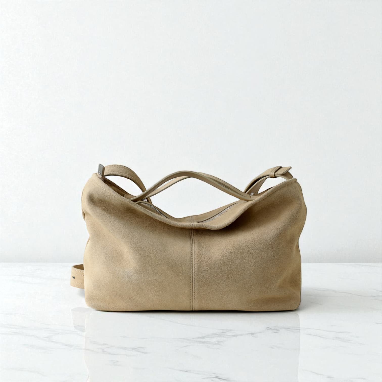 493 本革スウェードTOPハンドルバッグ ベージュ|通勤にも使える上品スウェードバッグ ルビリア