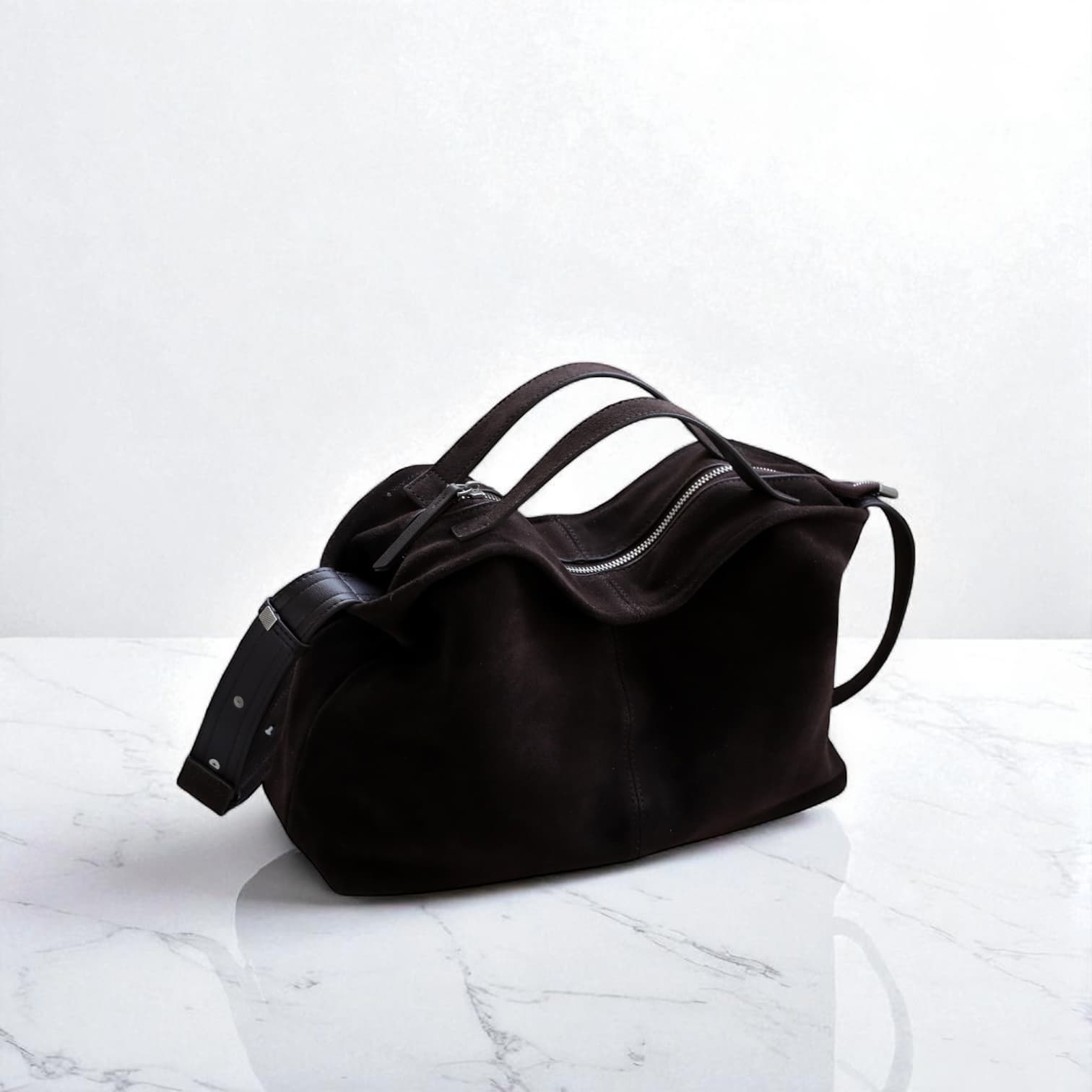 493 本革スウェードTOPハンドルバッグ モカ|通勤にも使える上品スウェードバッグ ルビリア