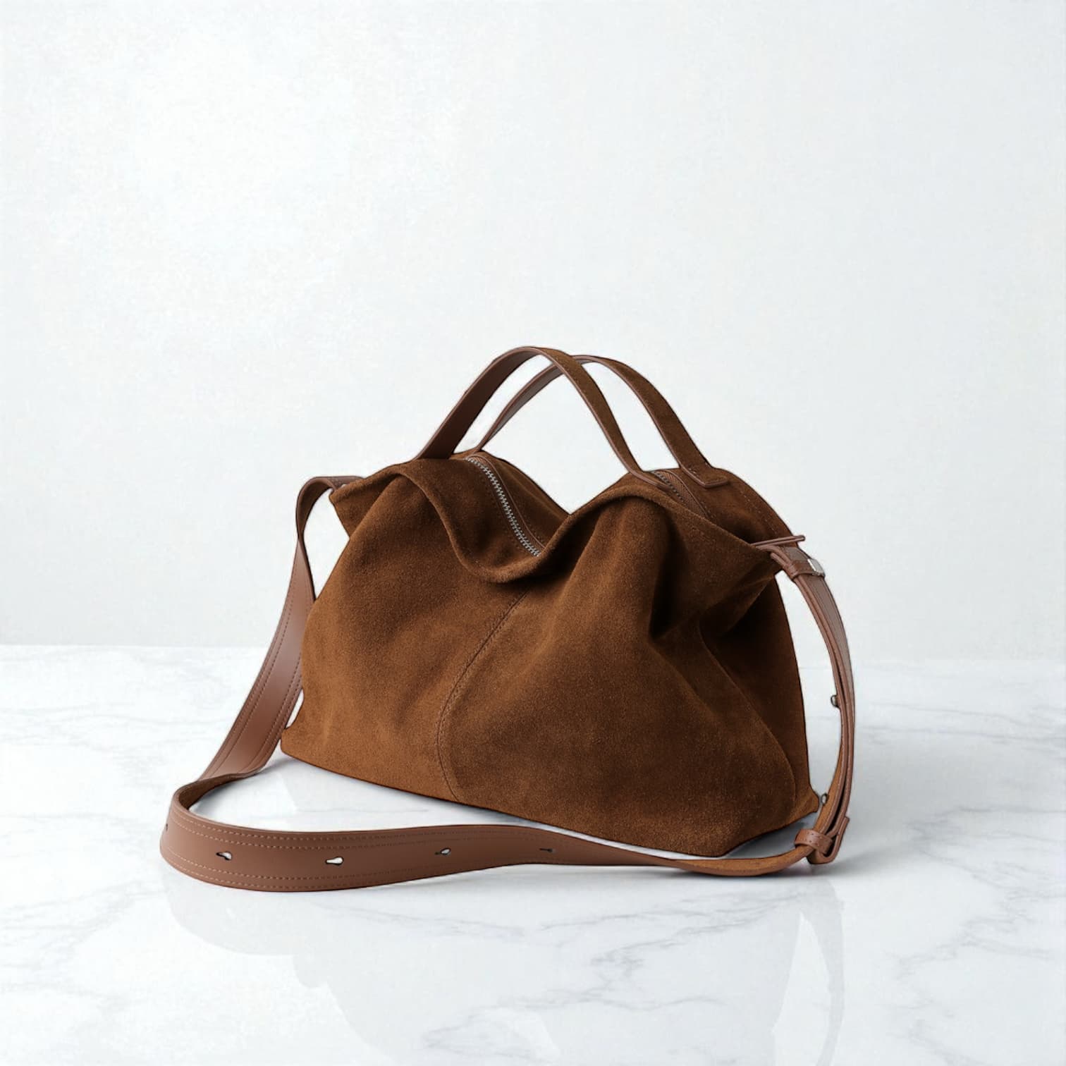 493 本革スウェードTOPハンドルバッグ ブラウン|通勤にも使える上品スウェードバッグ ルビリア