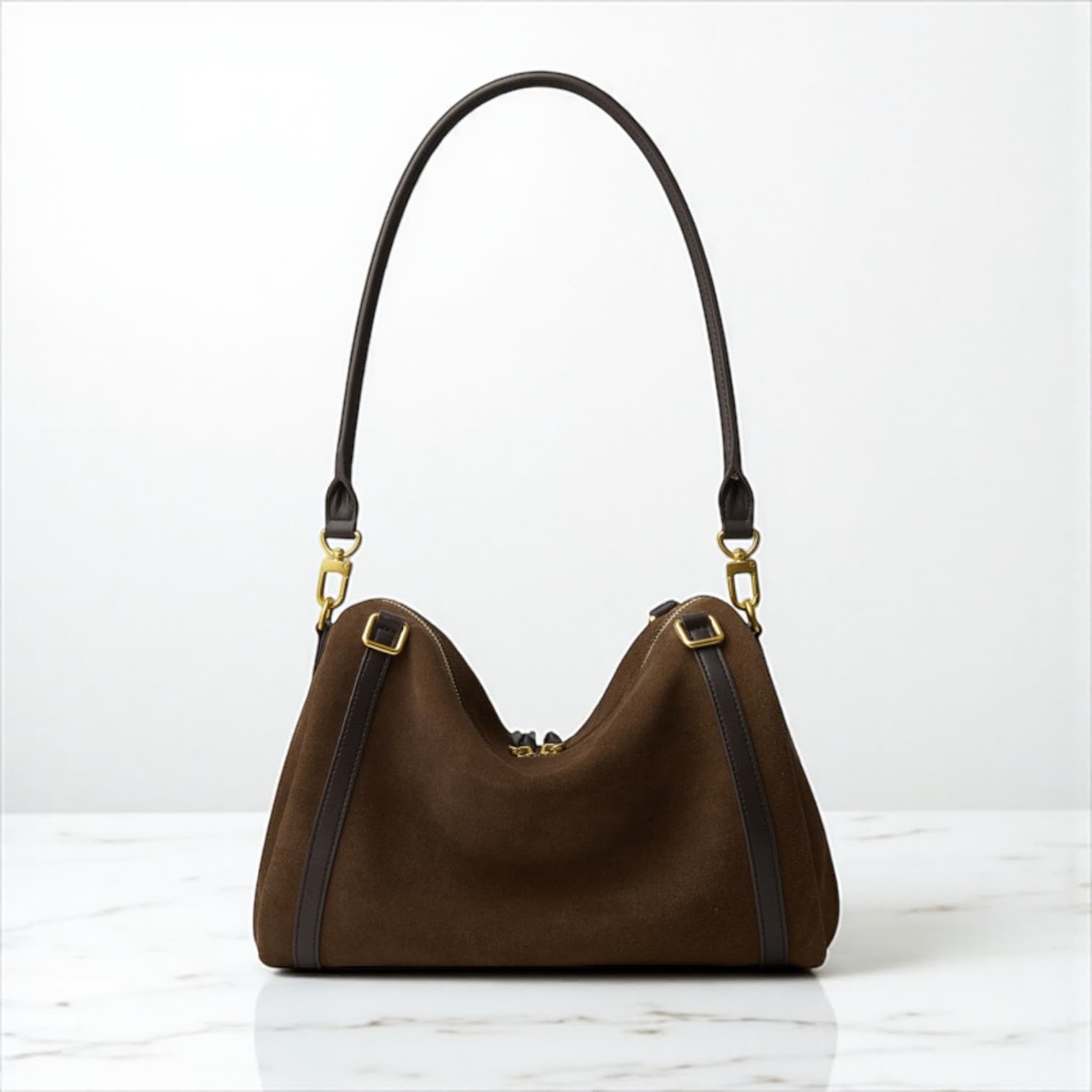 497 本革WBボストンバッグ モカ|上質スウェード×大容量デザイン ルビリア