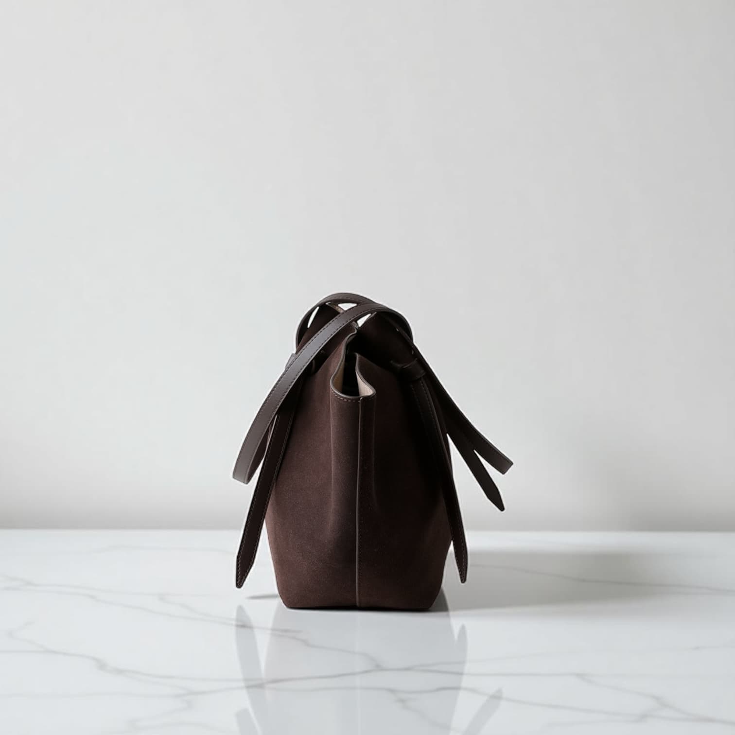 485 本革スウェードLHトートバッグ モカ / 上質レザー×巾着付き 通勤バッグ ルビリア