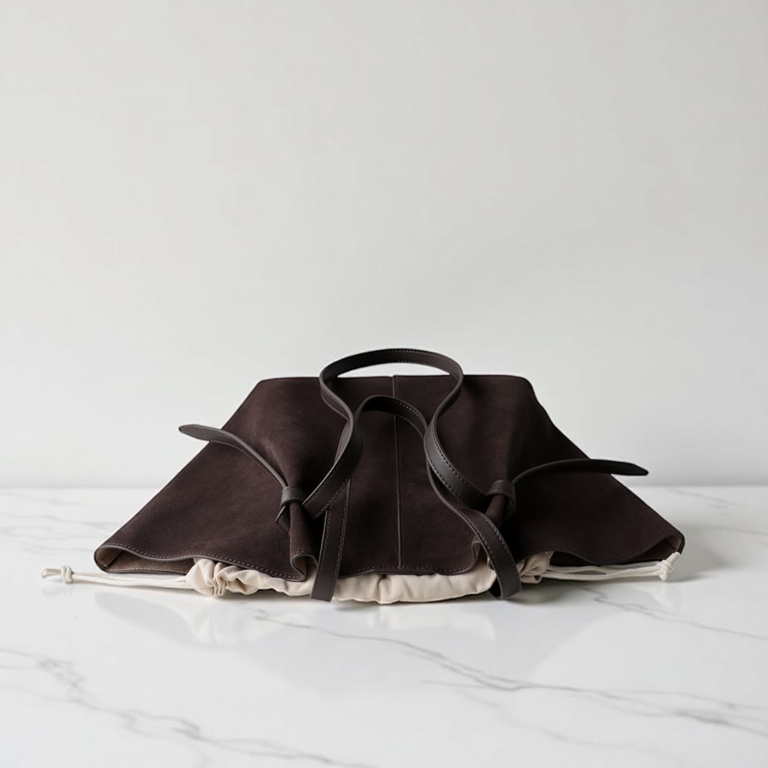 485 本革スウェードLHトートバッグ モカ / 上質レザー×巾着付き 通勤バッグ ルビリア