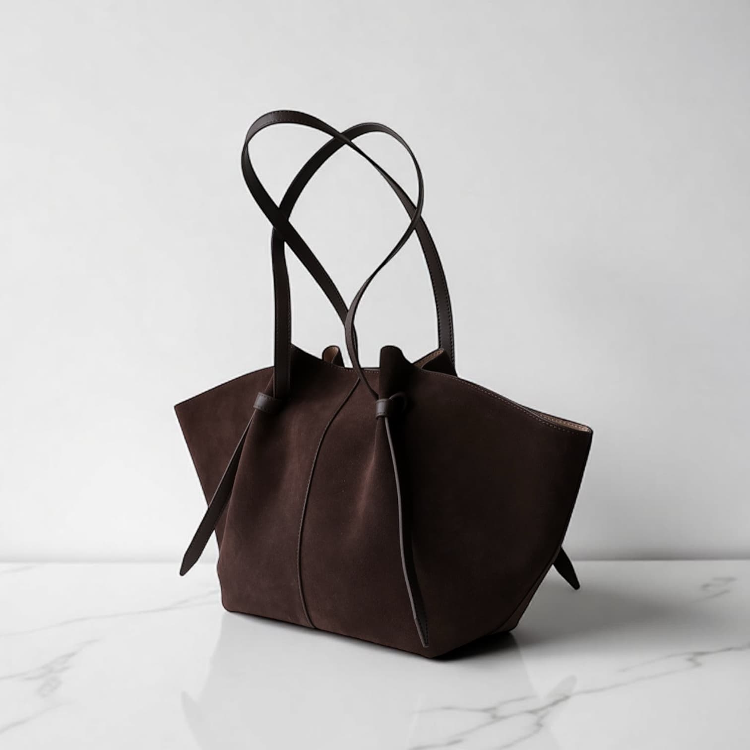 485 本革スウェードLHトートバッグ モカ / 上質レザー×巾着付き 通勤バッグ ルビリア