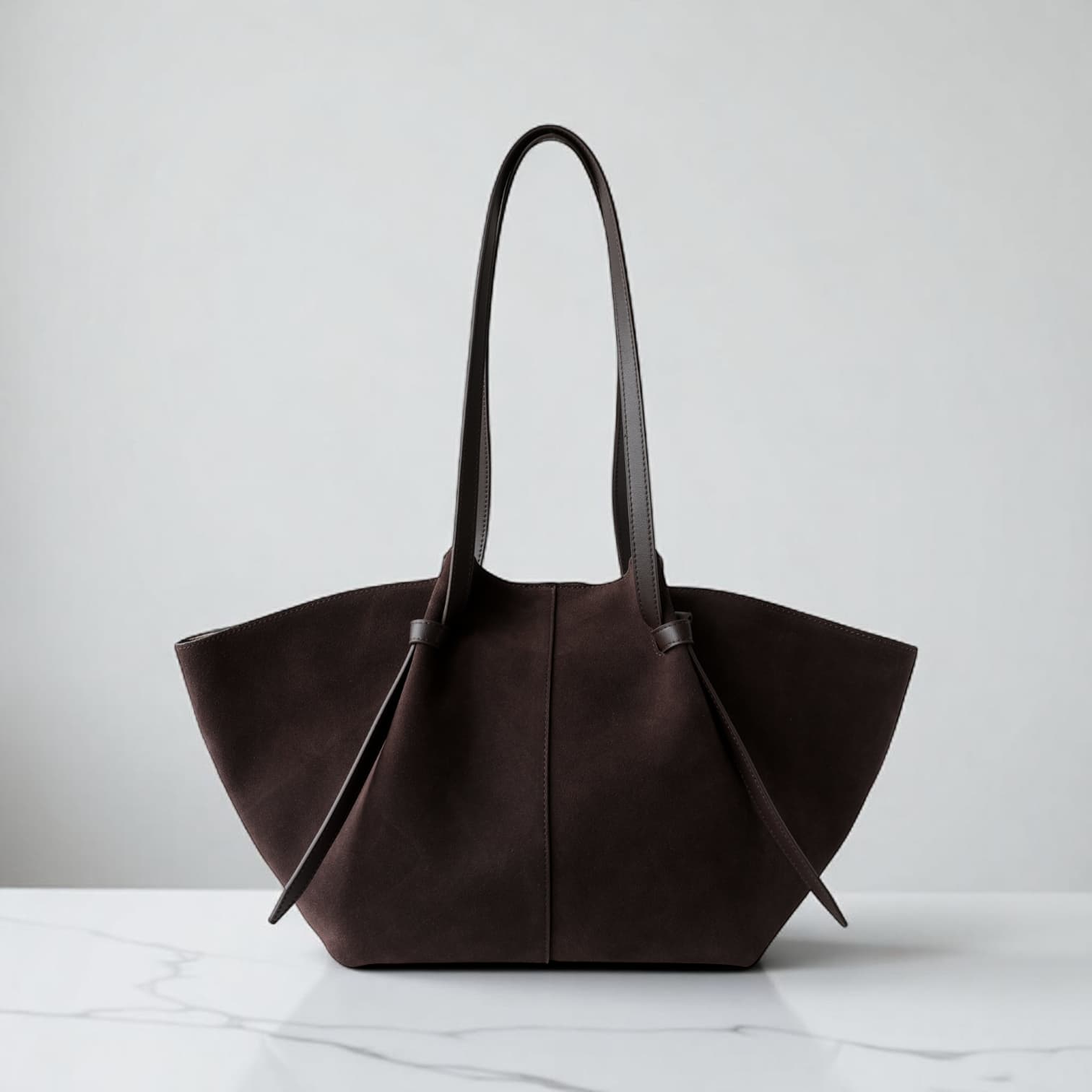 485 本革スウェードLHトートバッグ モカ / 上質レザー×巾着付き 通勤バッグ ルビリア