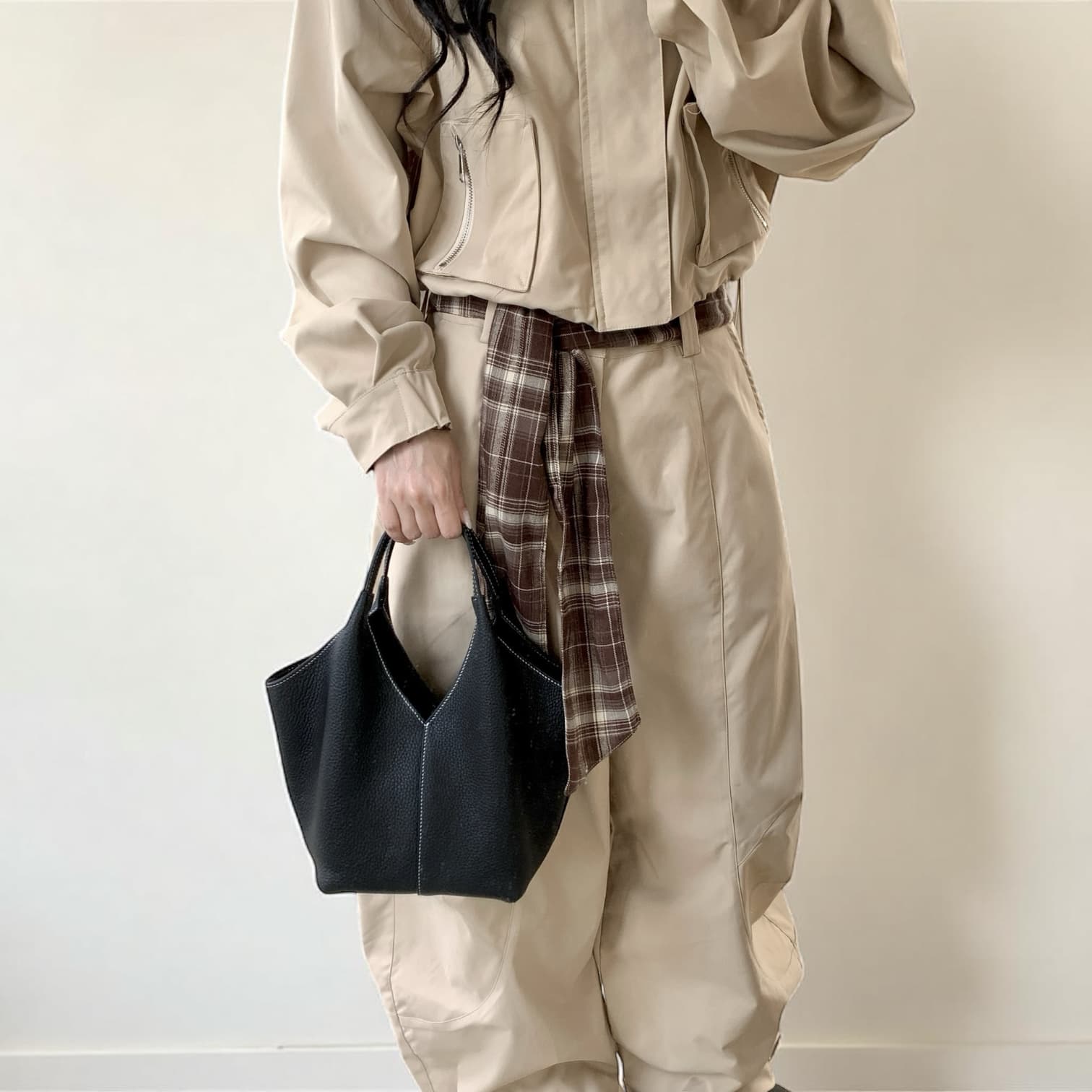 504 本革ショッパートートバッグ/Sサイズ ブラック 巾着ポーチ付きミニトート ルビリア