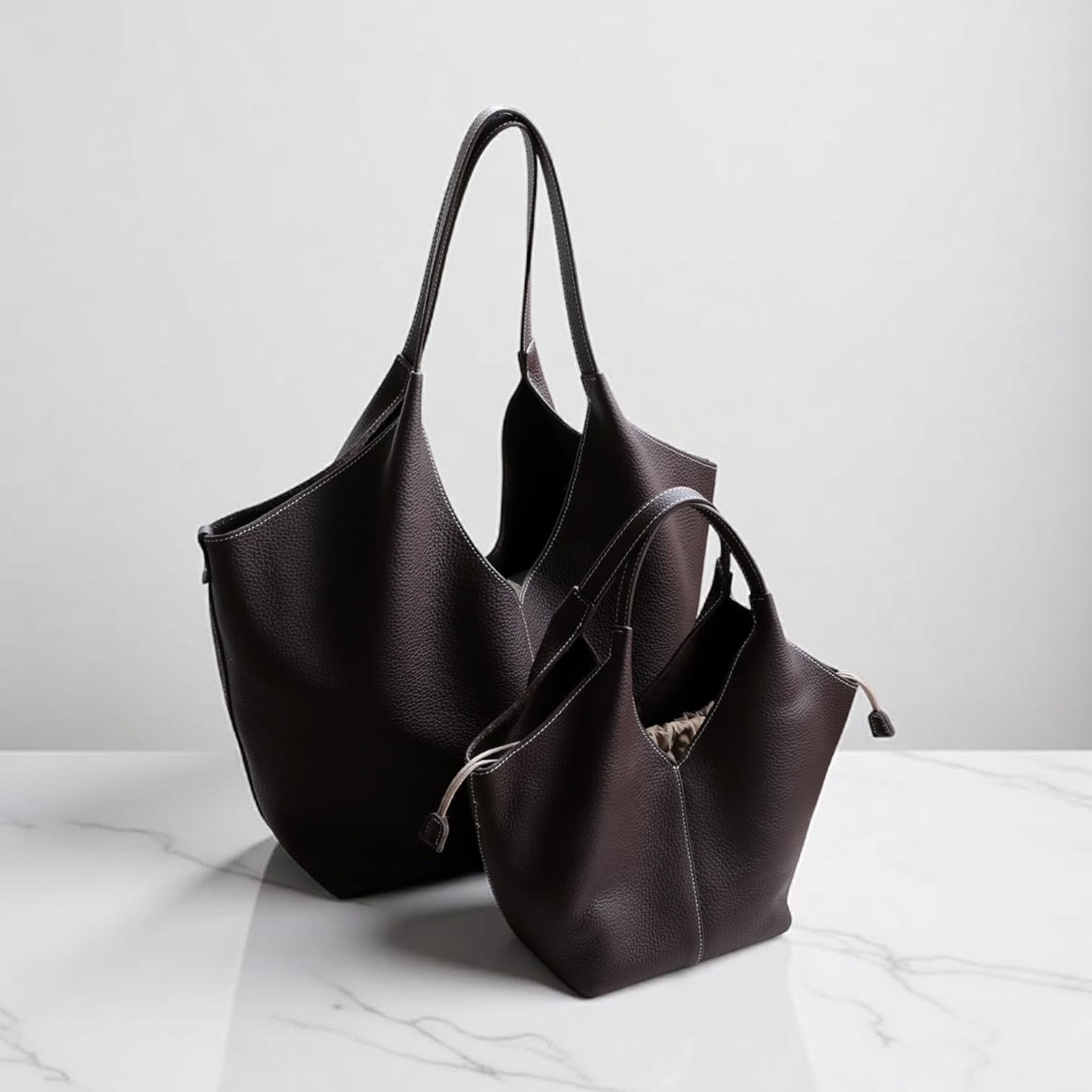 504 本革ショッパートートバッグ/Sサイズ&Mサイズ モカ 上質レザー×軽量デザイン ルビリア