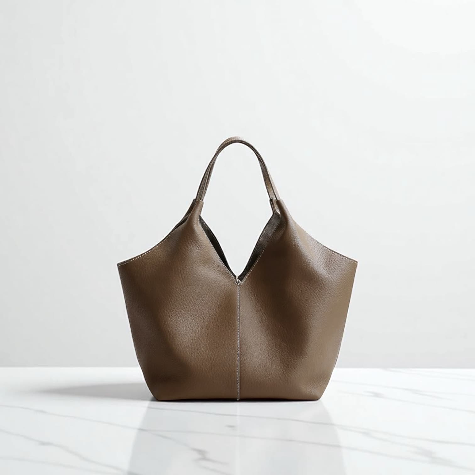 504 本革ショッパートートバッグ/Sサイズ ベージュ 巾着ポーチ付きミニトート ルビリア