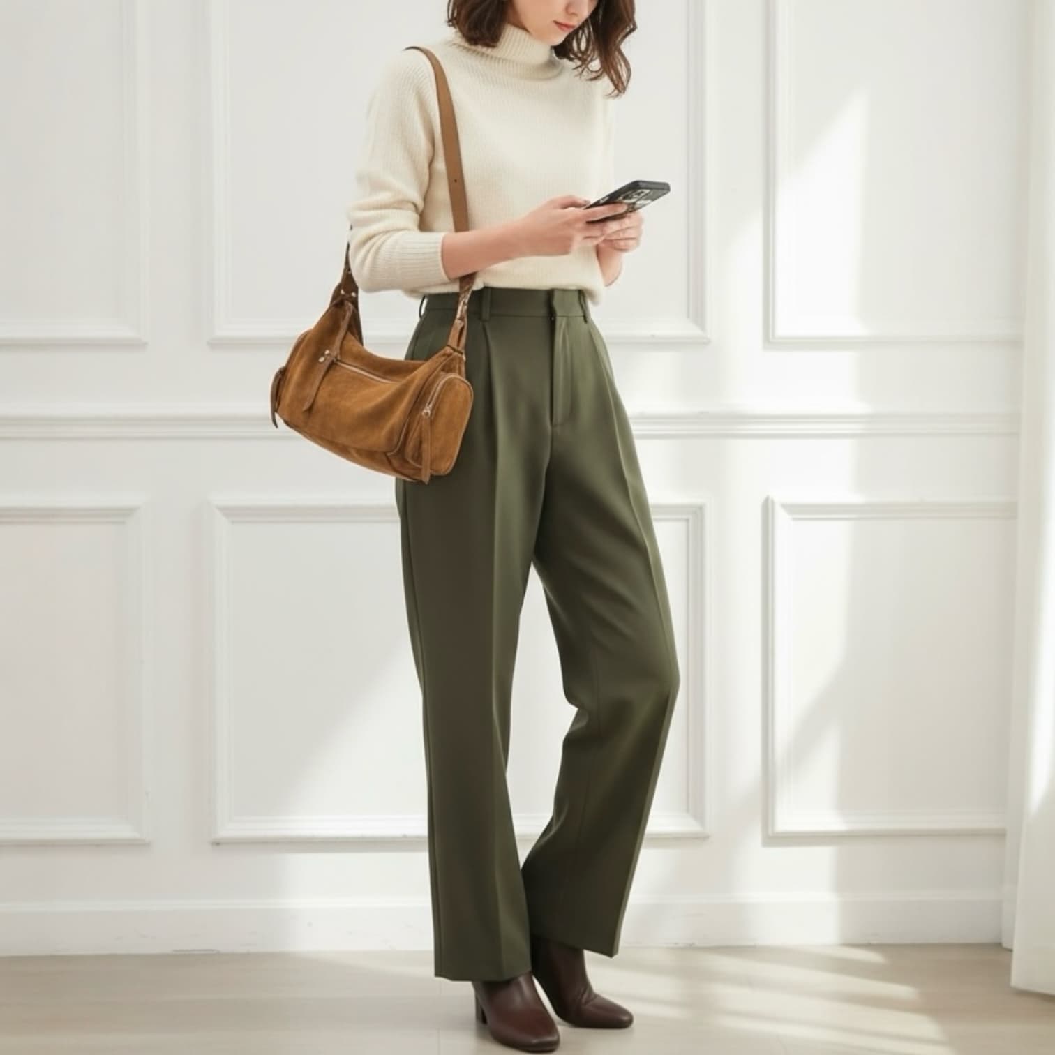 505 本革スウェードEWメッセンジャーバッグ ブラウン / 軽量×高収納×上質スウェード ルビリア