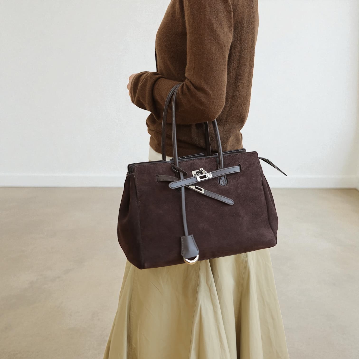 520 本革スウェードFBバッグ / モカ 上質スウェード×A4対応 ルビリア