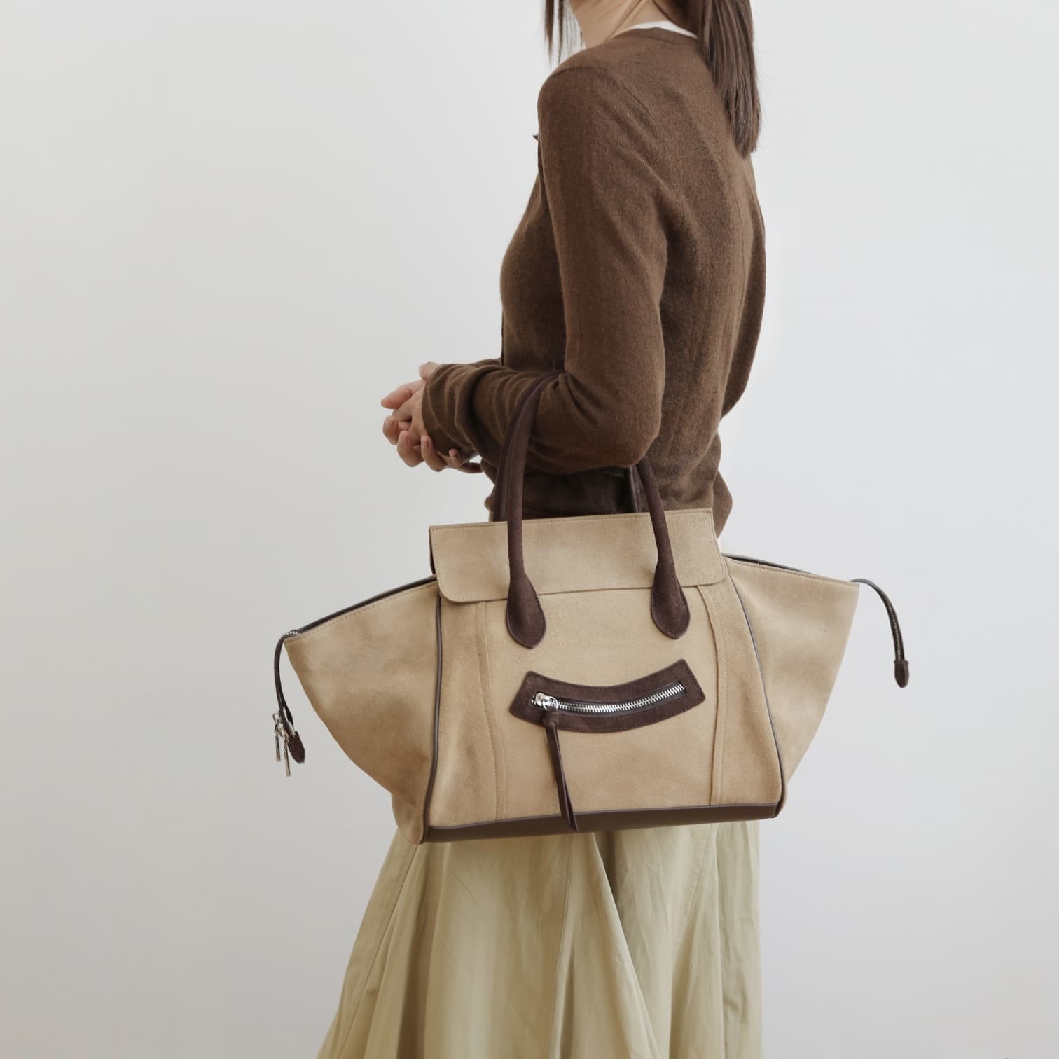 521 本革スウェードRGバッグ M ベージュ|A4対応×上質スウェード ルビリア