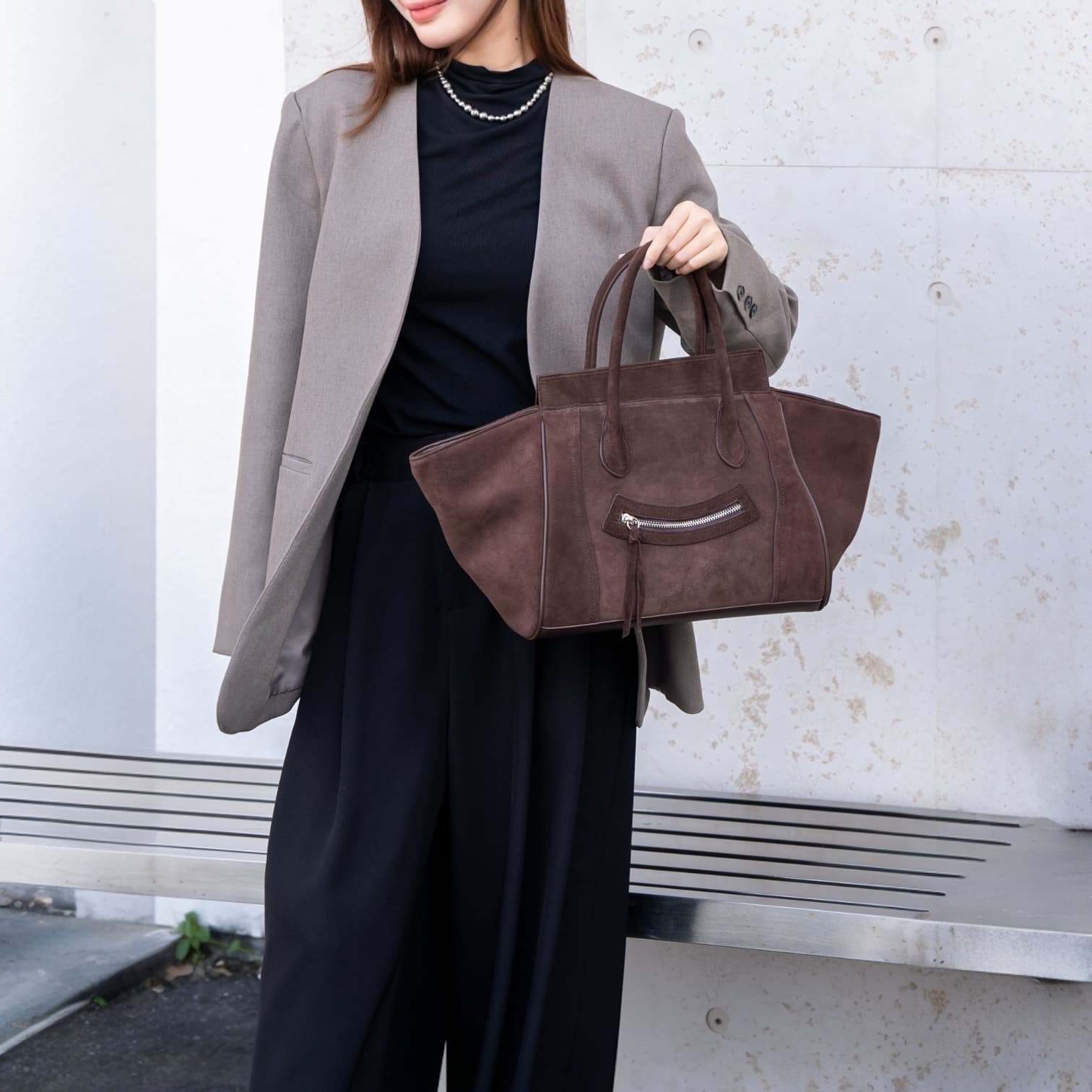 521 本革スウェードRGバッグ M モカ|A4対応×上質スウェード ルビリア