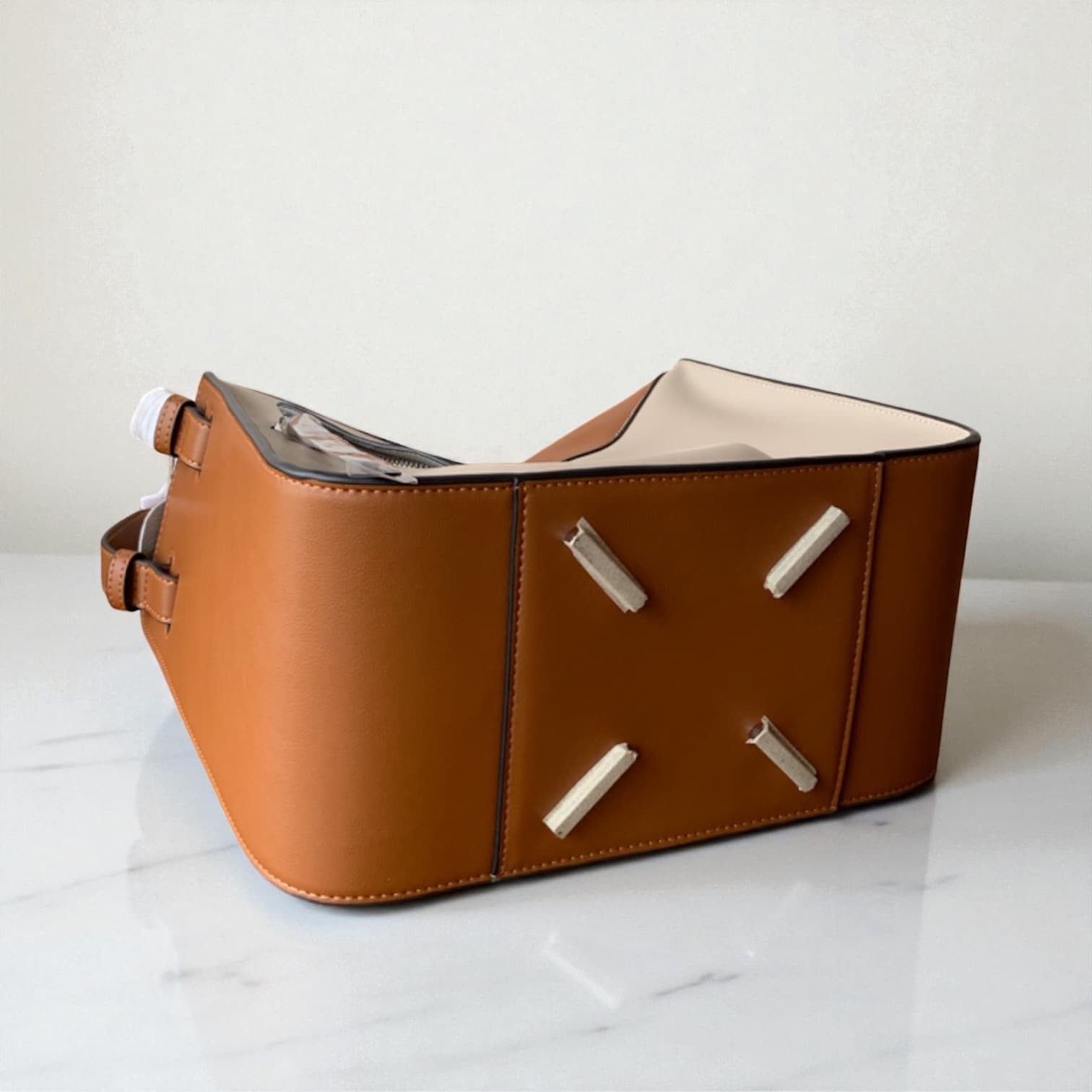 139 本革ハンモックバッグ ブラウン×ベージュ 通勤・休日兼用 3WAY仕様 立体フォルム ルビリア