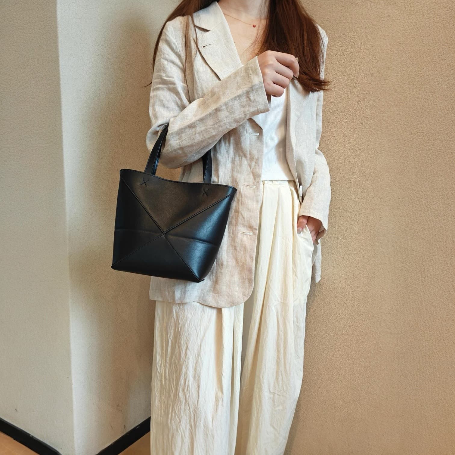 412 本革パズルトートS ブラック 軽量0.3kg 折りたたみ可能ミニトート ルビリア