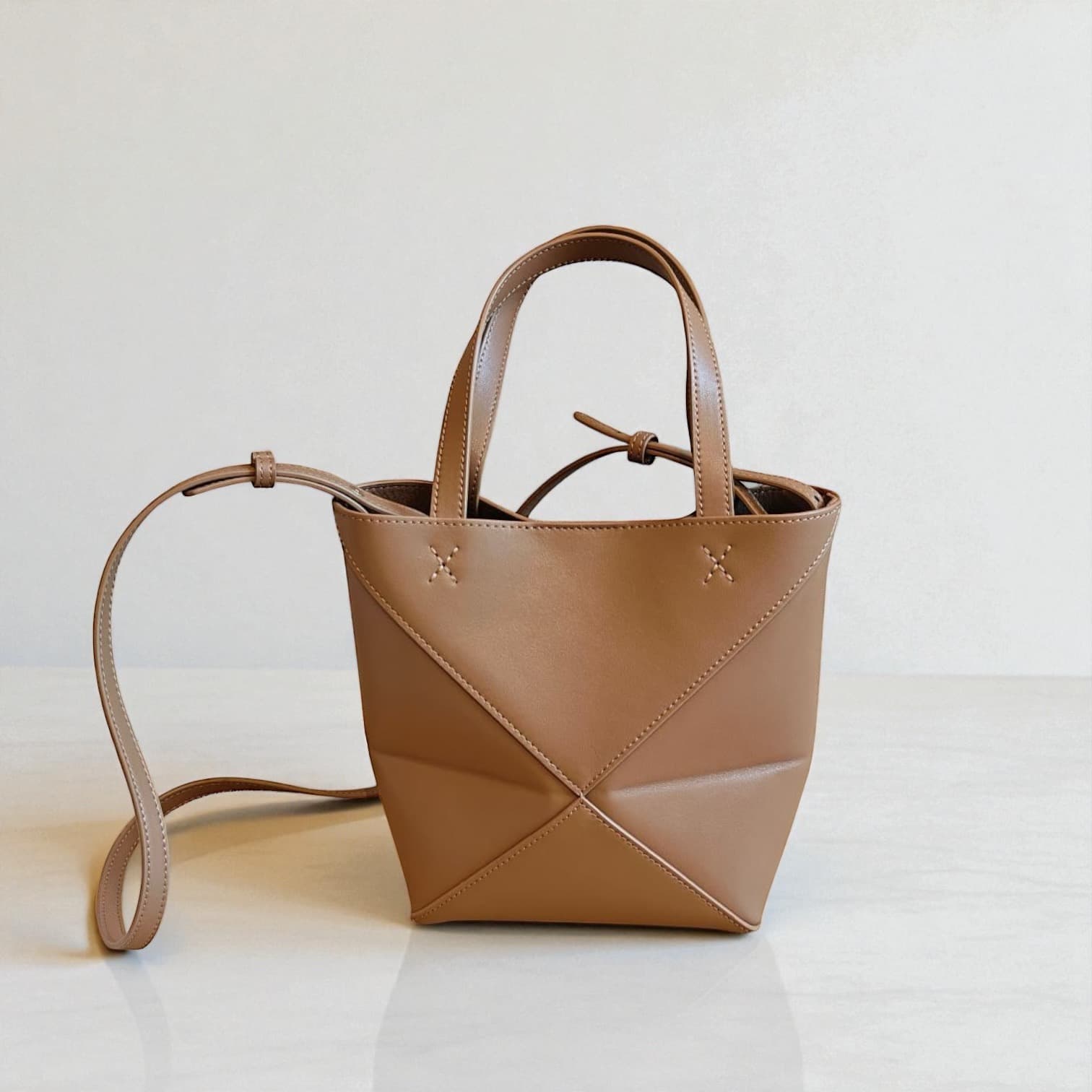 412 本革パズルトートS ブラウン 軽量0.3kg 折りたたみ可能ミニトート ルビリア