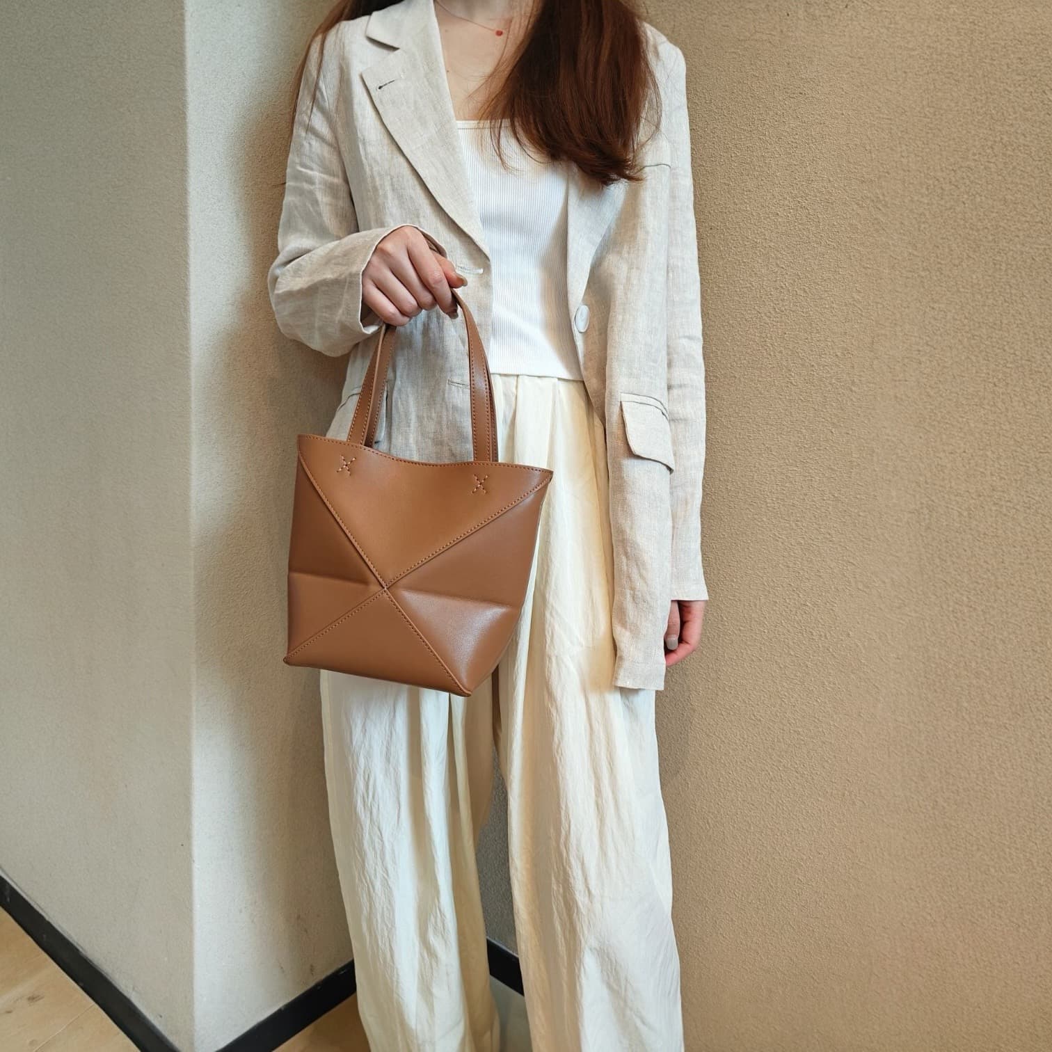 412 本革パズルトートS ブラウン 軽量0.3kg 折りたたみ可能ミニトート ルビリア