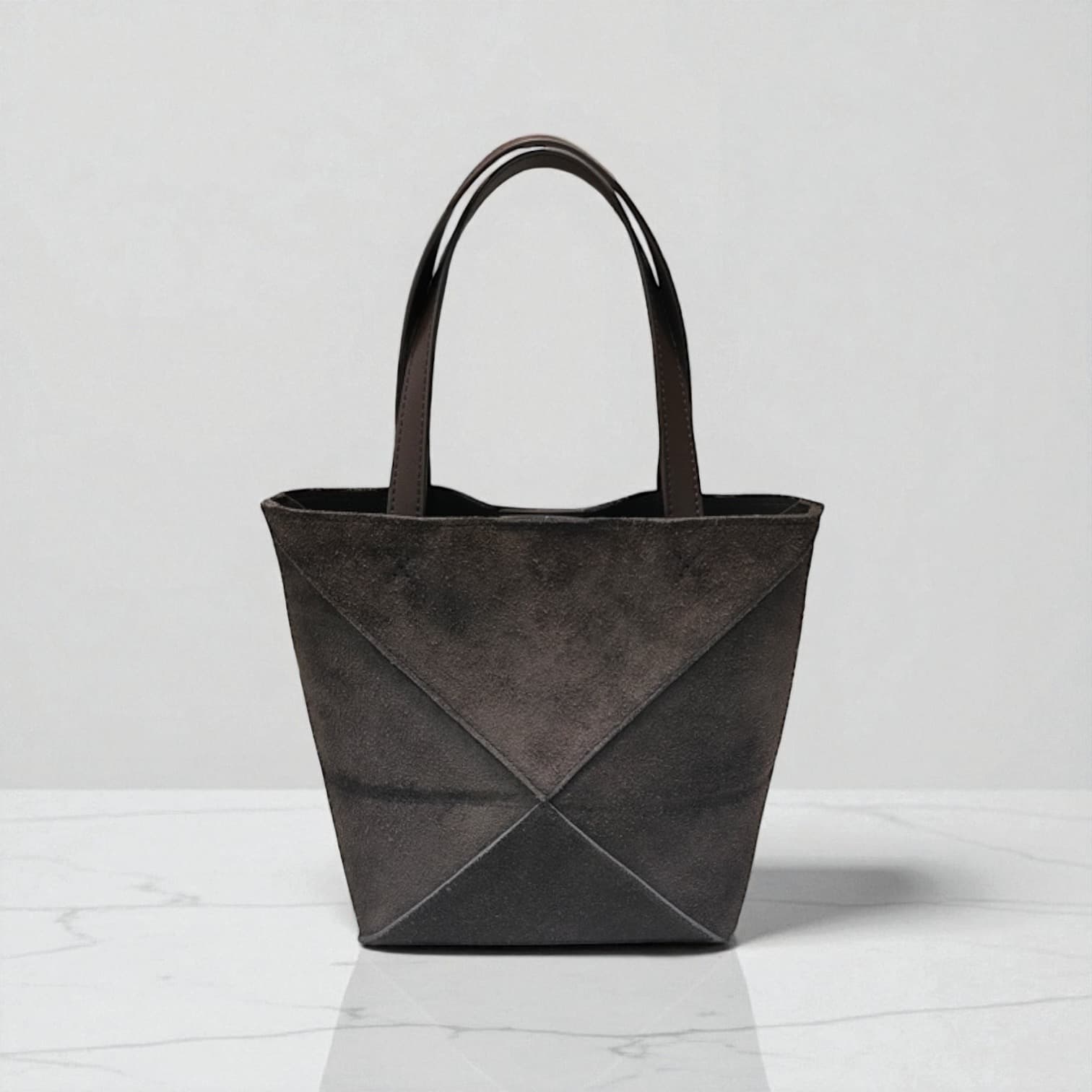 411 本革スウェードパズルバッグS ダークグレー 軽量0.3kg 折りたたみ可能ミニトート ルビリア