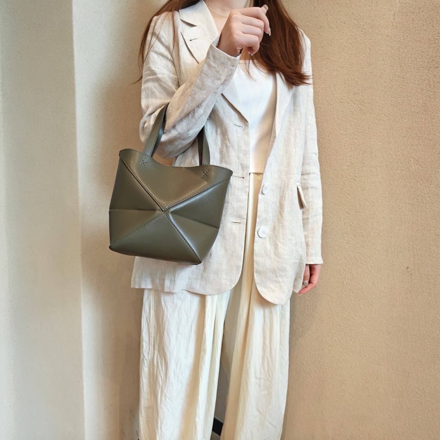 412 本革パズルトートS カーキ 軽量0.3kg 折りたたみ可能ミニトート ルビリア