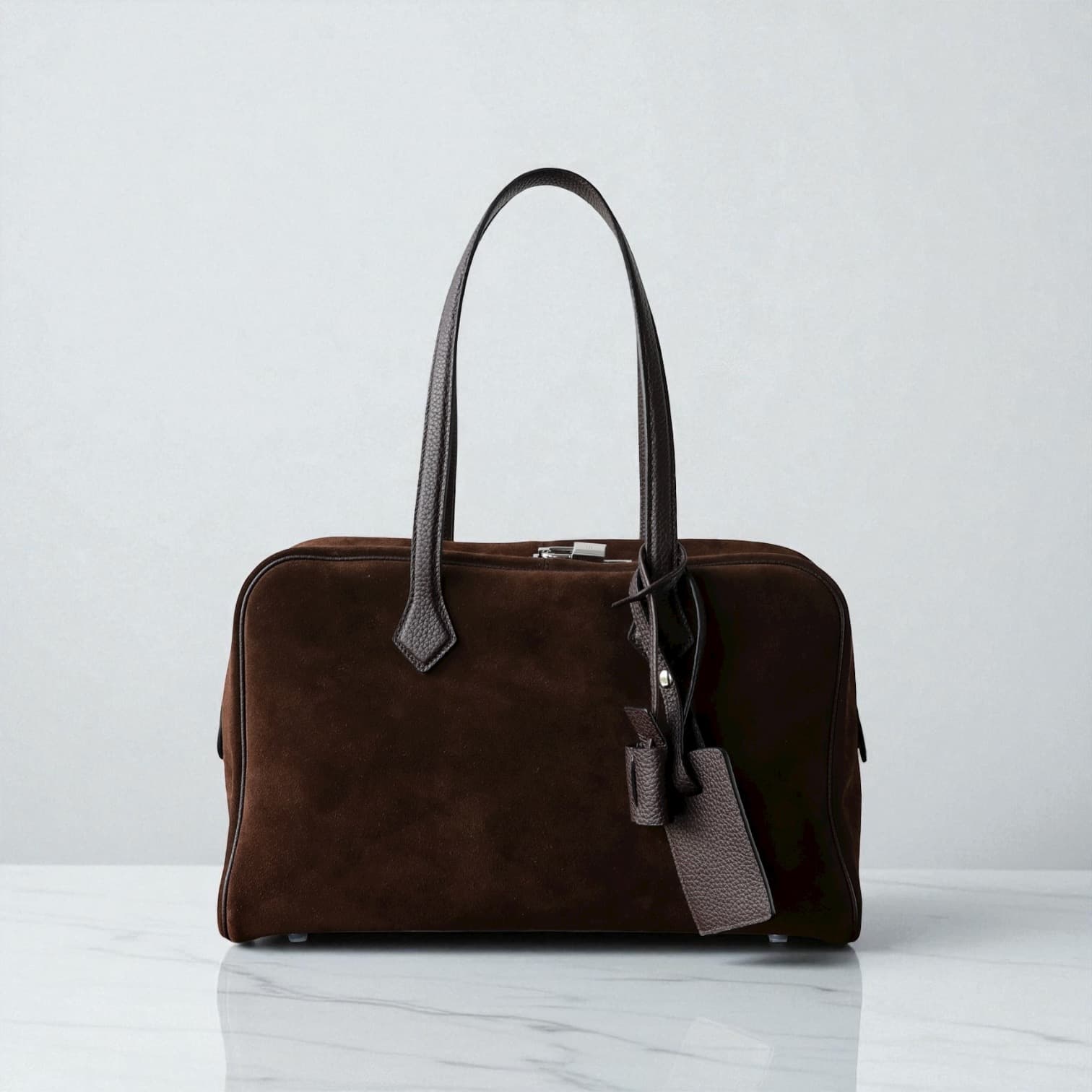 527 本革スウェードLHボストンバッグ ブラウン 南京錠付き A4対応 通勤用 小旅行バッグ ルビリア