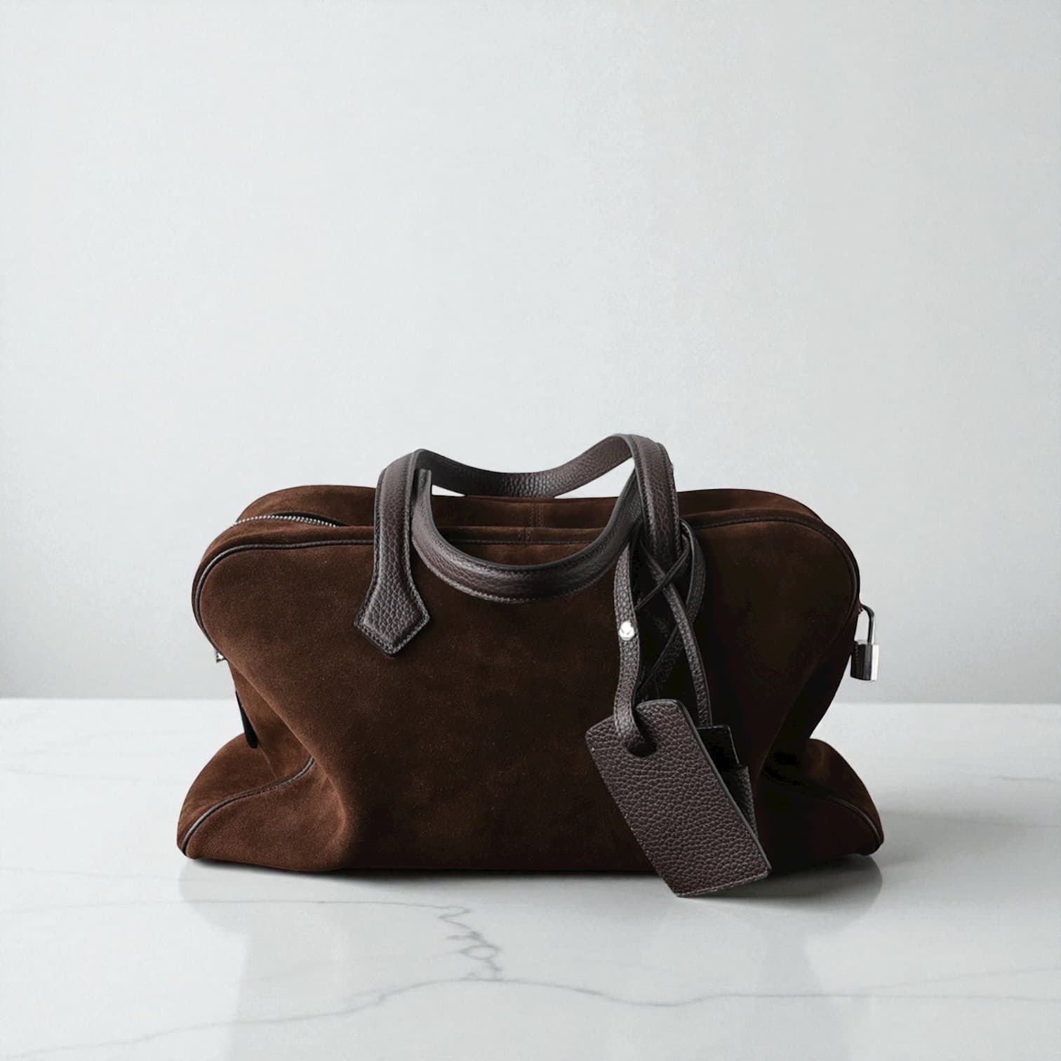 527 本革スウェードLHボストンバッグ ブラウン 南京錠付き A4対応 通勤用 小旅行バッグ ルビリア