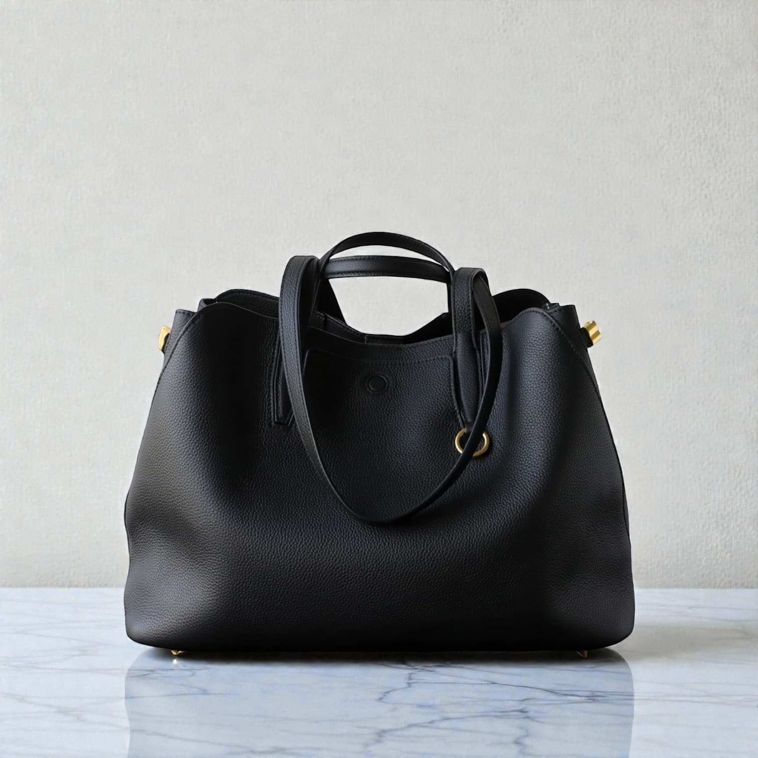 541 本革TFハンドルバッグ / Lサイズ ブラック A4収納可 スマホポケット付き ルビリア