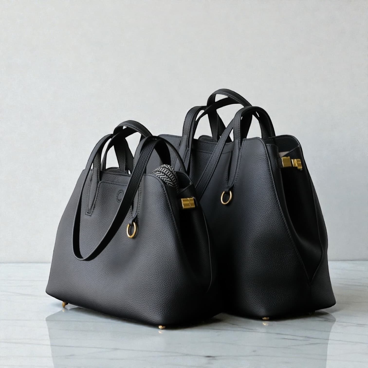 541 本革TFハンドルバッグ / M&Lサイズ ブラック A4収納可 スマホポケット付き ルビリア