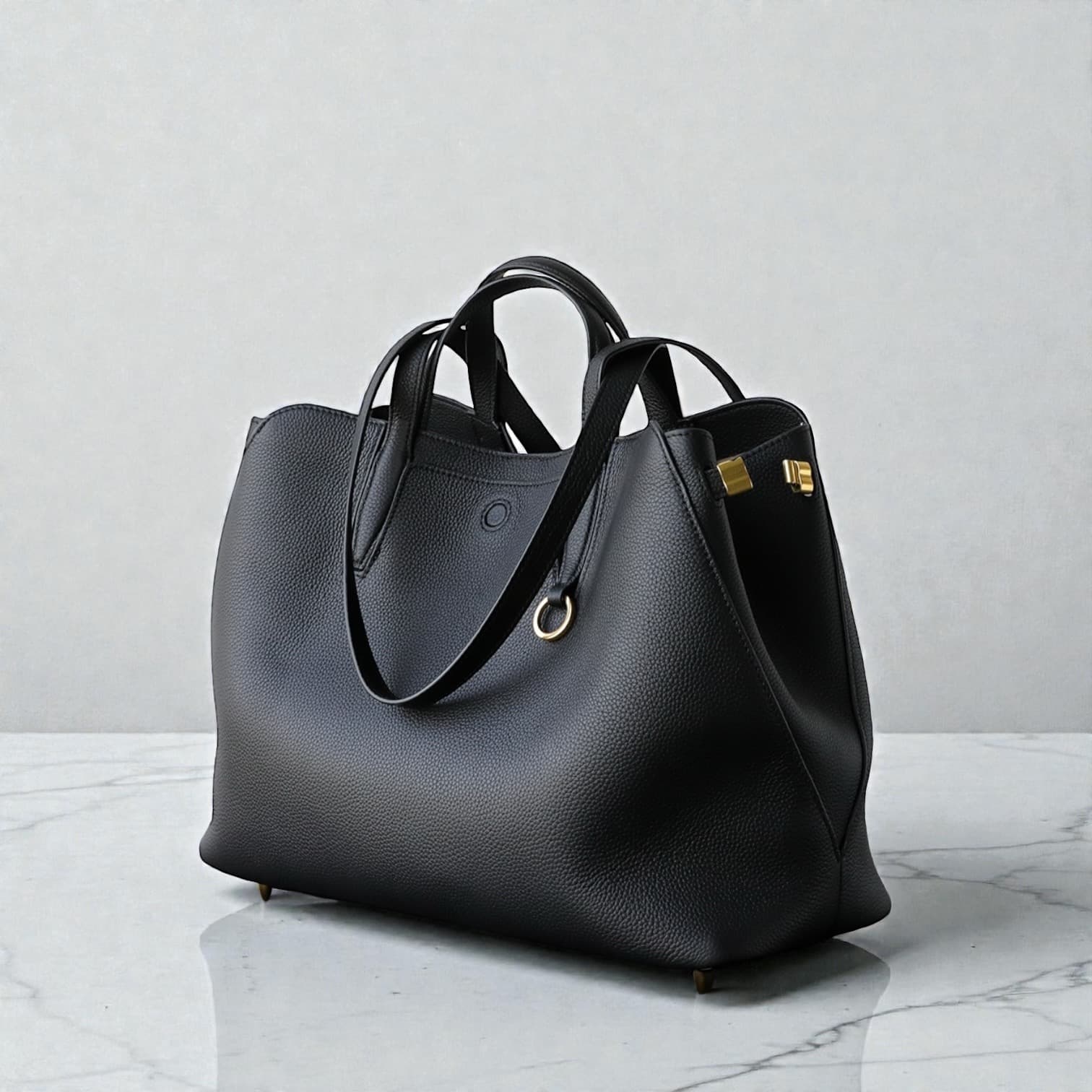 541 本革TFハンドルバッグ / Lサイズ ブラック A4収納可 スマホポケット付き ルビリア