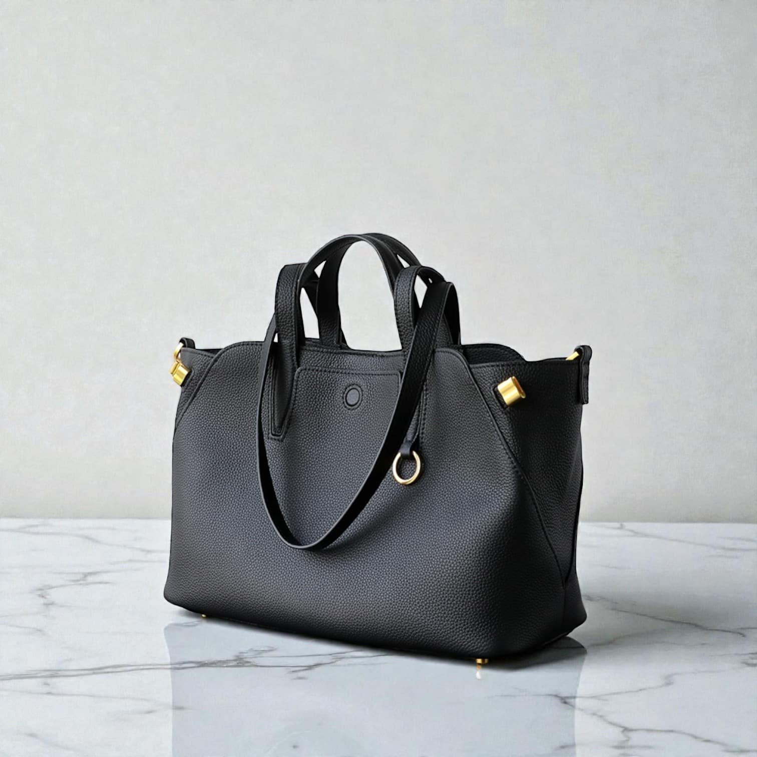 541 本革TFハンドルバッグ / Mサイズ ブラック A4収納可 スマホポケット付き ルビリア