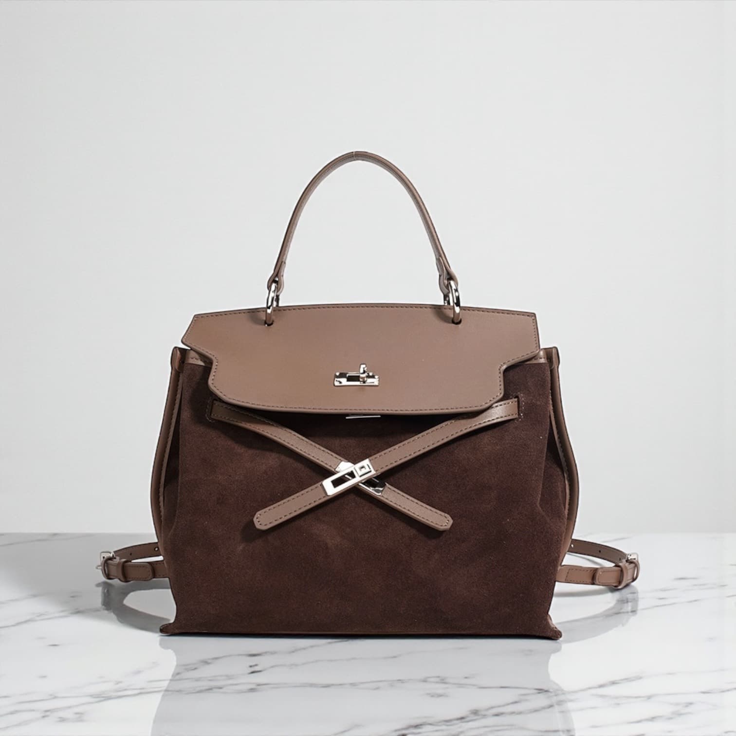 536 本革HBフラップ3WAYバッグ BROWN|上品に背負える大人バックパック ルビリア