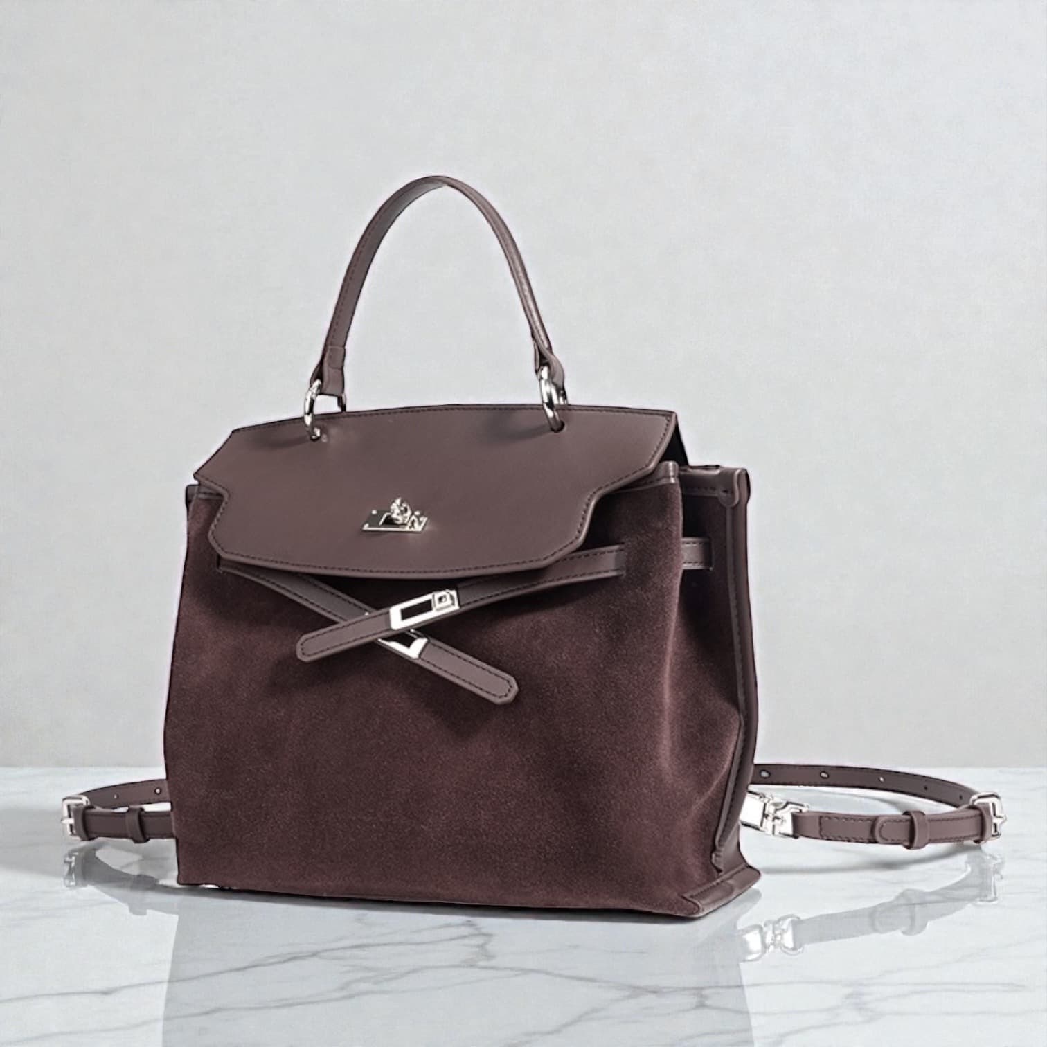 536 本革HBフラップ3WAYバッグ MOCHA|上品に背負える大人バックパック ルビリア