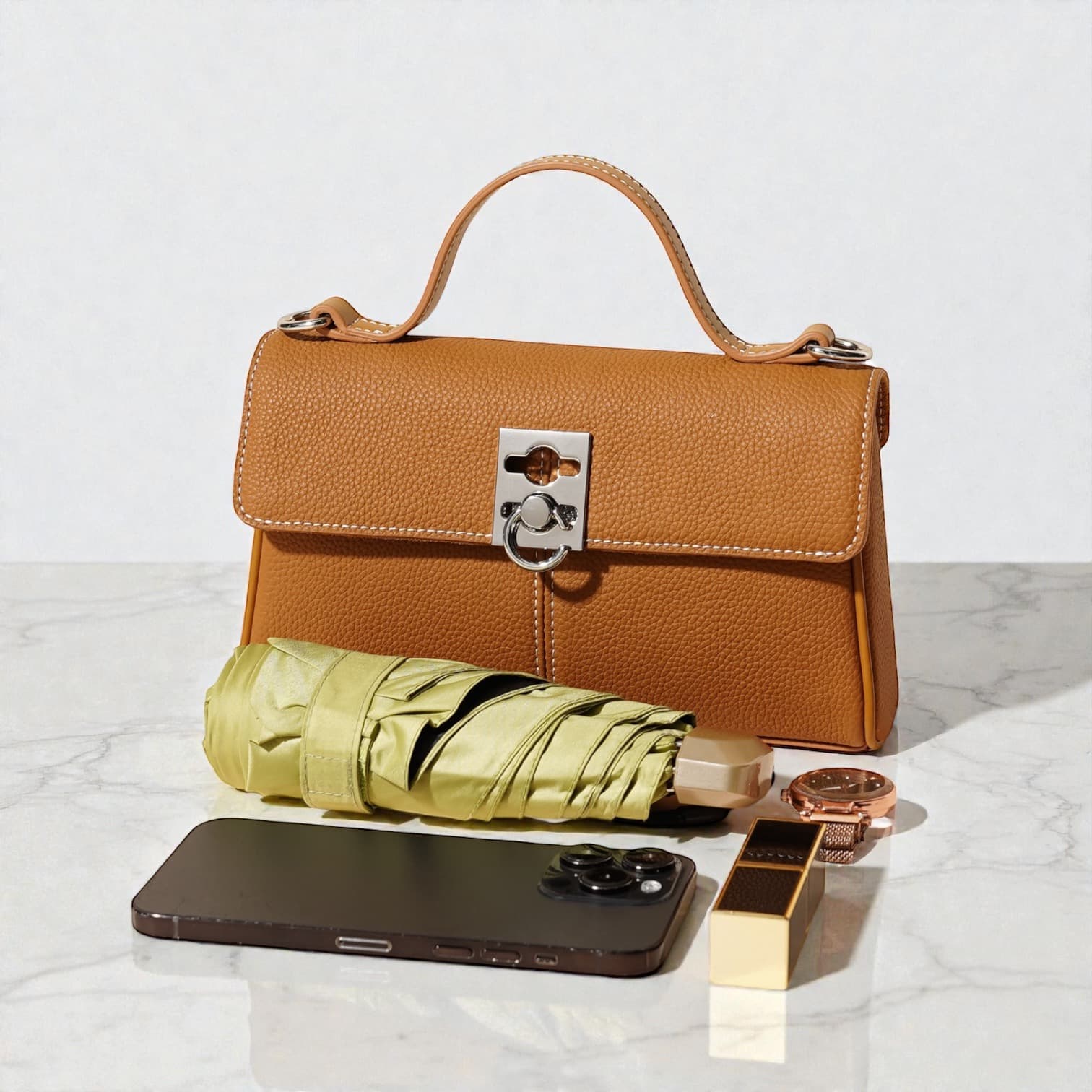 574 本革TOPハンドルフラップバッグ BROWN|セレモニーにも使える上品2WAY ルビリア