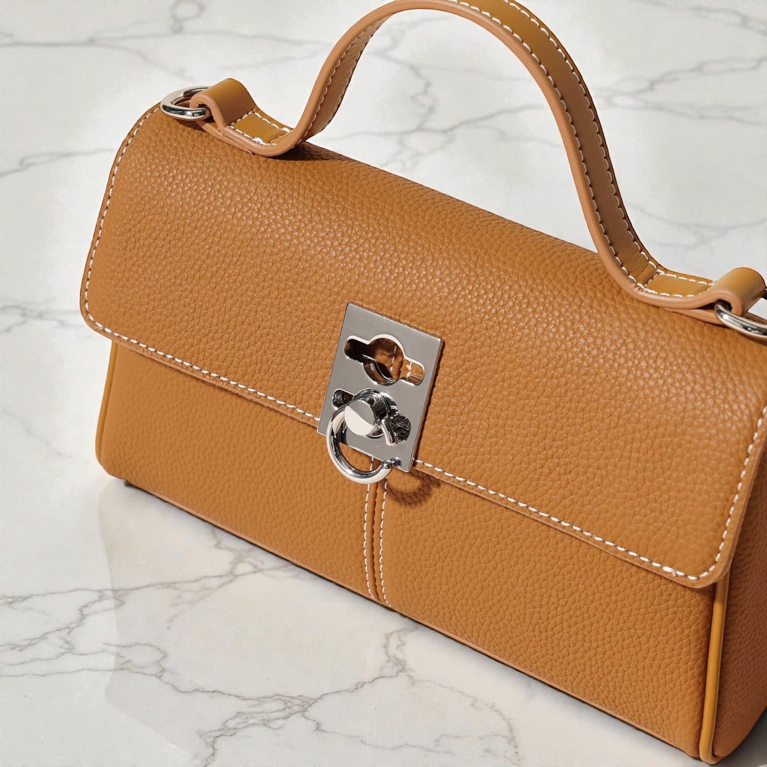 574 本革TOPハンドルフラップバッグ BROWN|セレモニーにも使える上品2WAY ルビリア