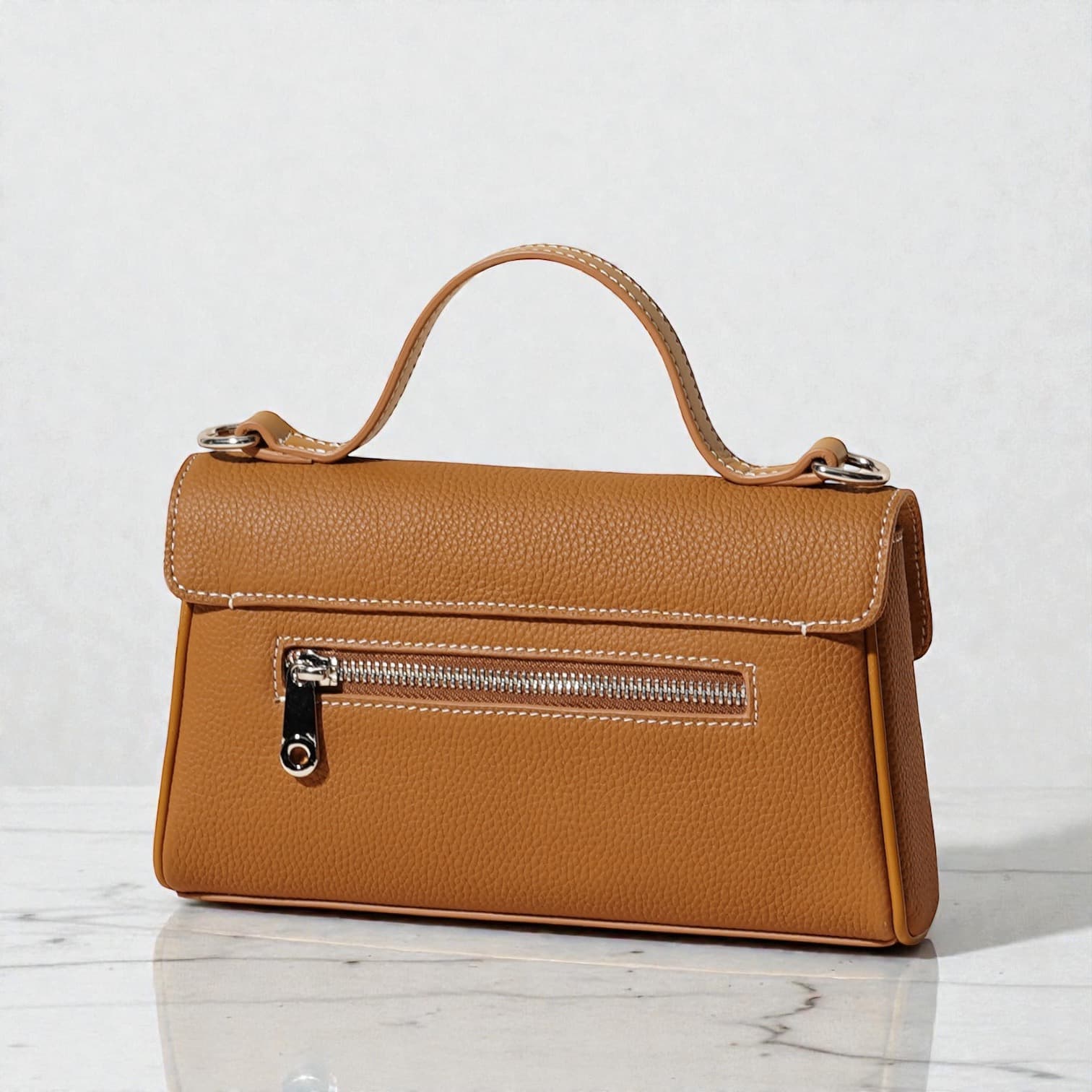 574 本革TOPハンドルフラップバッグ BROWN|セレモニーにも使える上品2WAY ルビリア