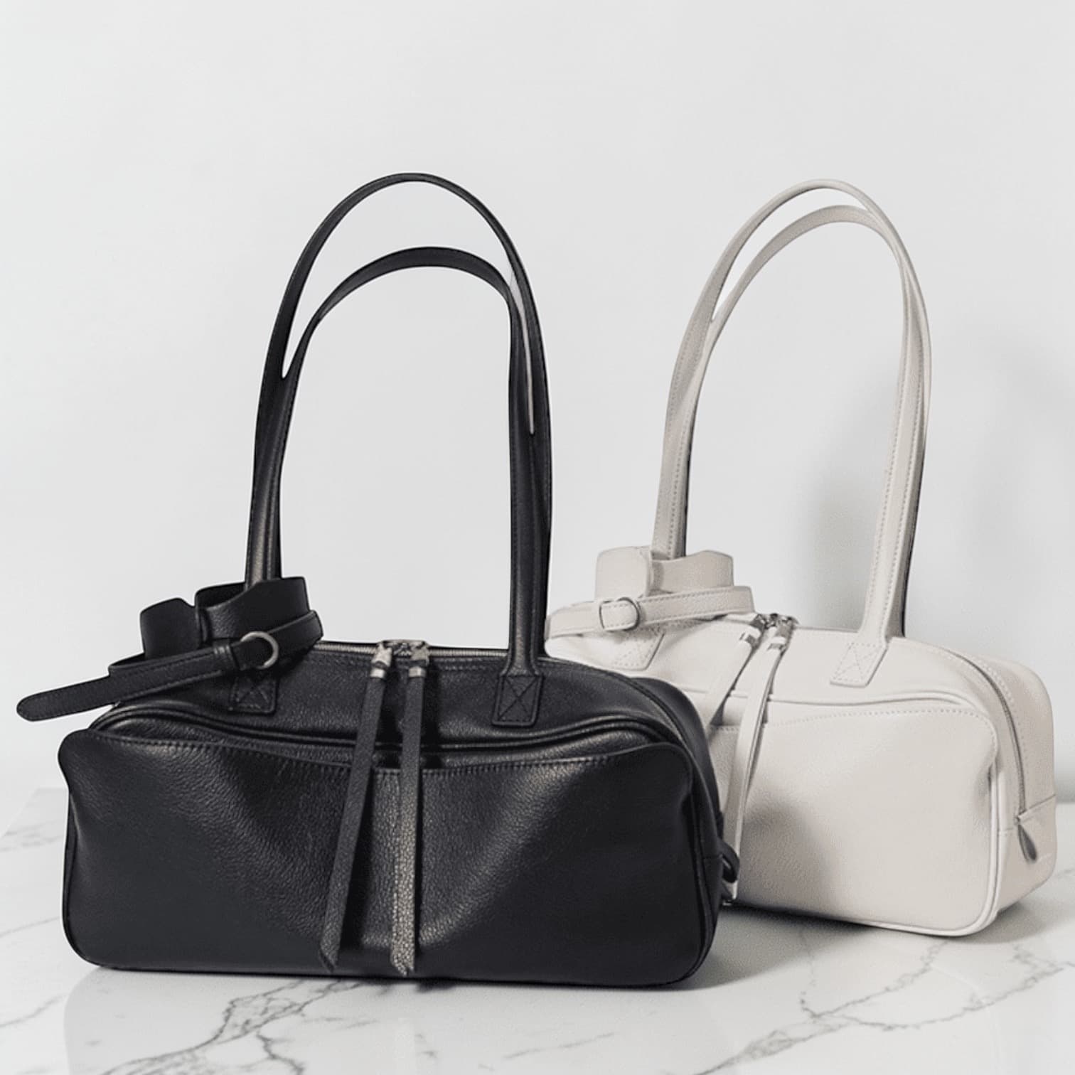 456 本革LHボストンバッグ |BLACK&WHITE|広めマチで収納力抜群