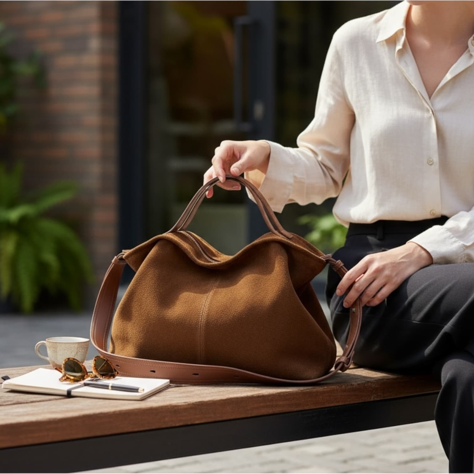 493 牛革スウェードTOPハンドルバッグ