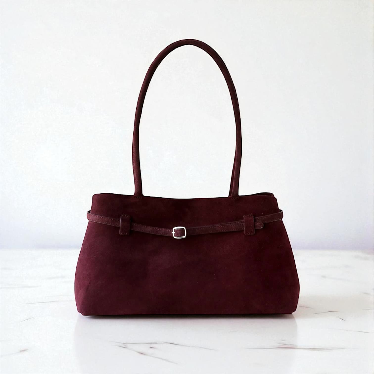 480 本革スウェードLHバッグ ワイン|肩掛け可能で通勤・休日に最適 ルビリア