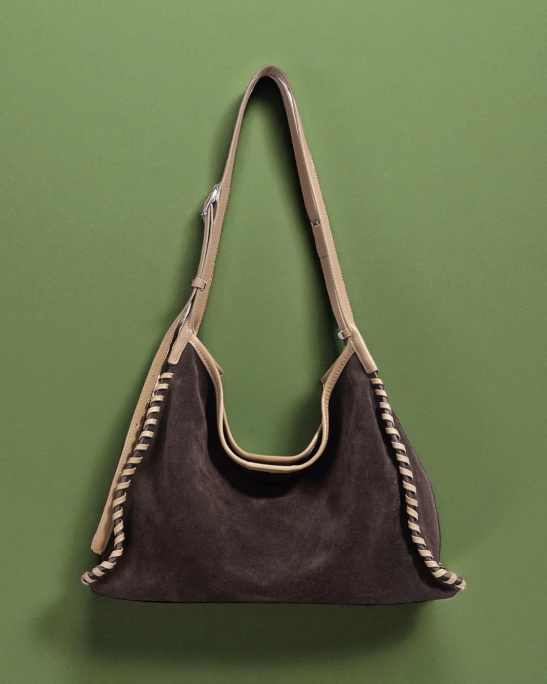 502 本革パイピングSTバッグ モカブラウン/A4対応スウェードトート ルビリア