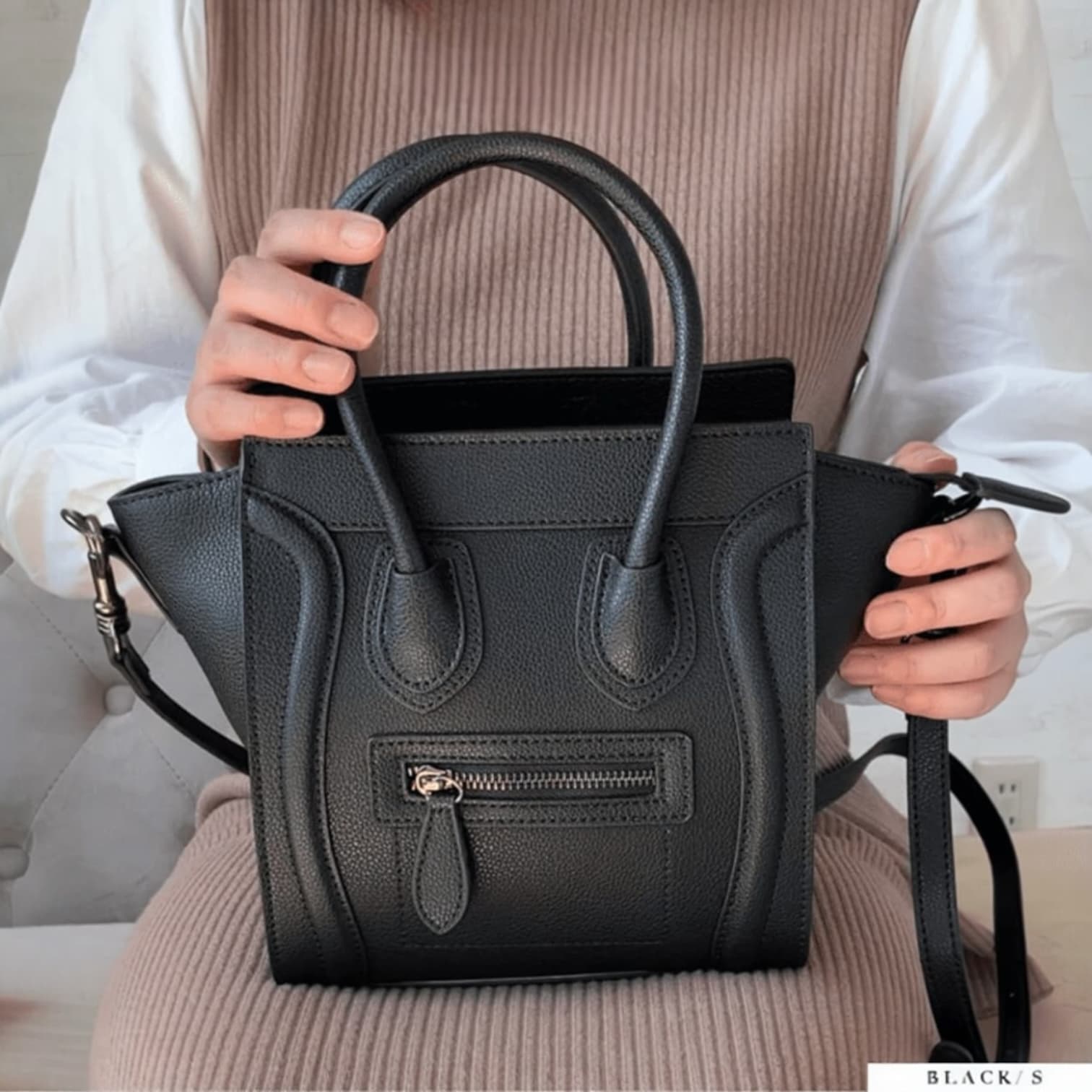 064 本革RGバッグ ブラック / フォーマルにも合う本革ラゲージバッグ ルビリア