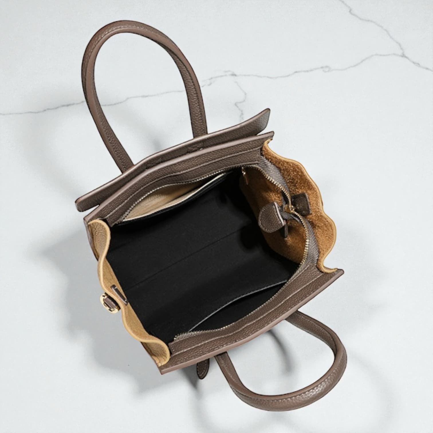 064 本革RGバッグ ホワイト×ブラウン / フォーマルにも合う本革ラゲージバッグ ルビリア