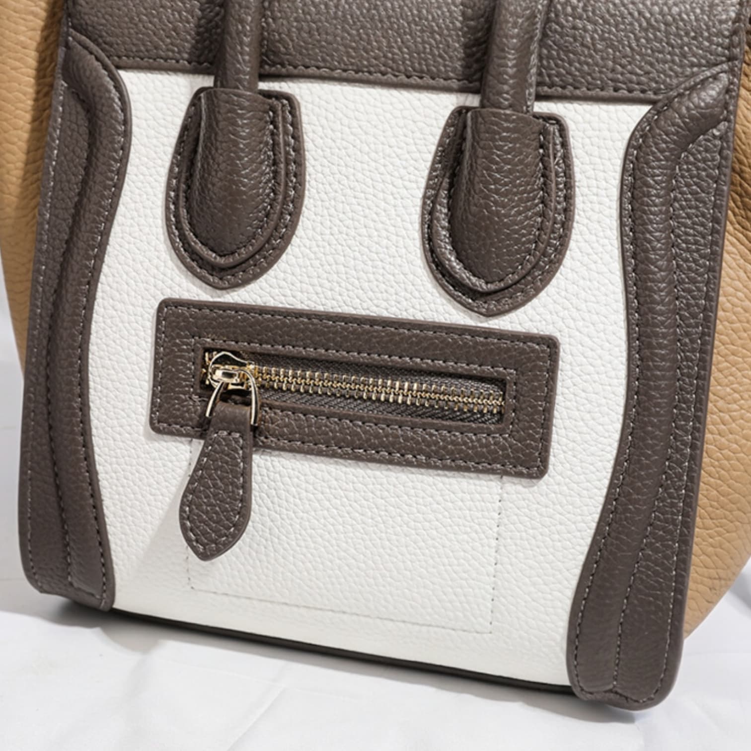 064 本革RGバッグ ホワイト×ブラウン / フォーマルにも合う本革ラゲージバッグ ルビリア