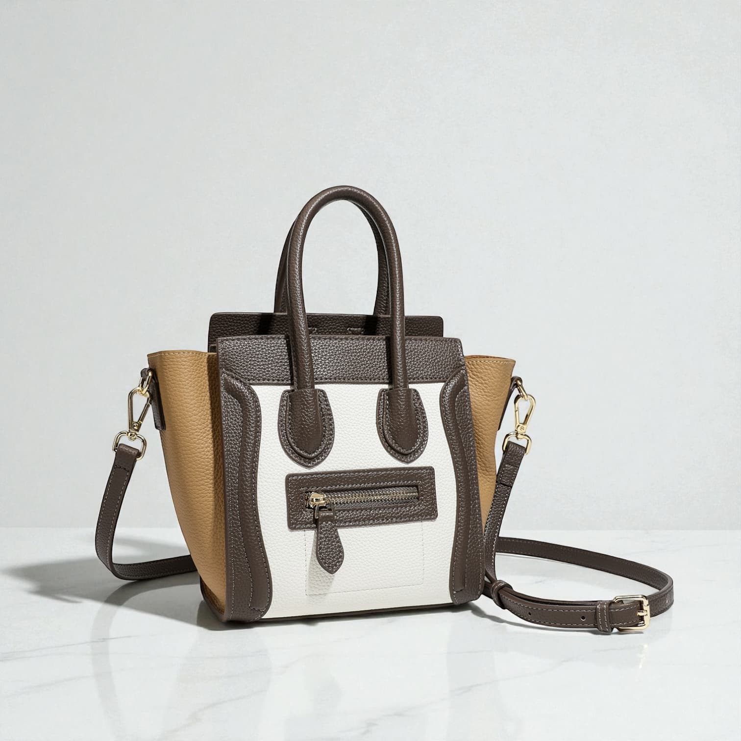 064 本革RGバッグ ホワイト×ブラウン / フォーマルにも合う本革ラゲージバッグ ルビリア