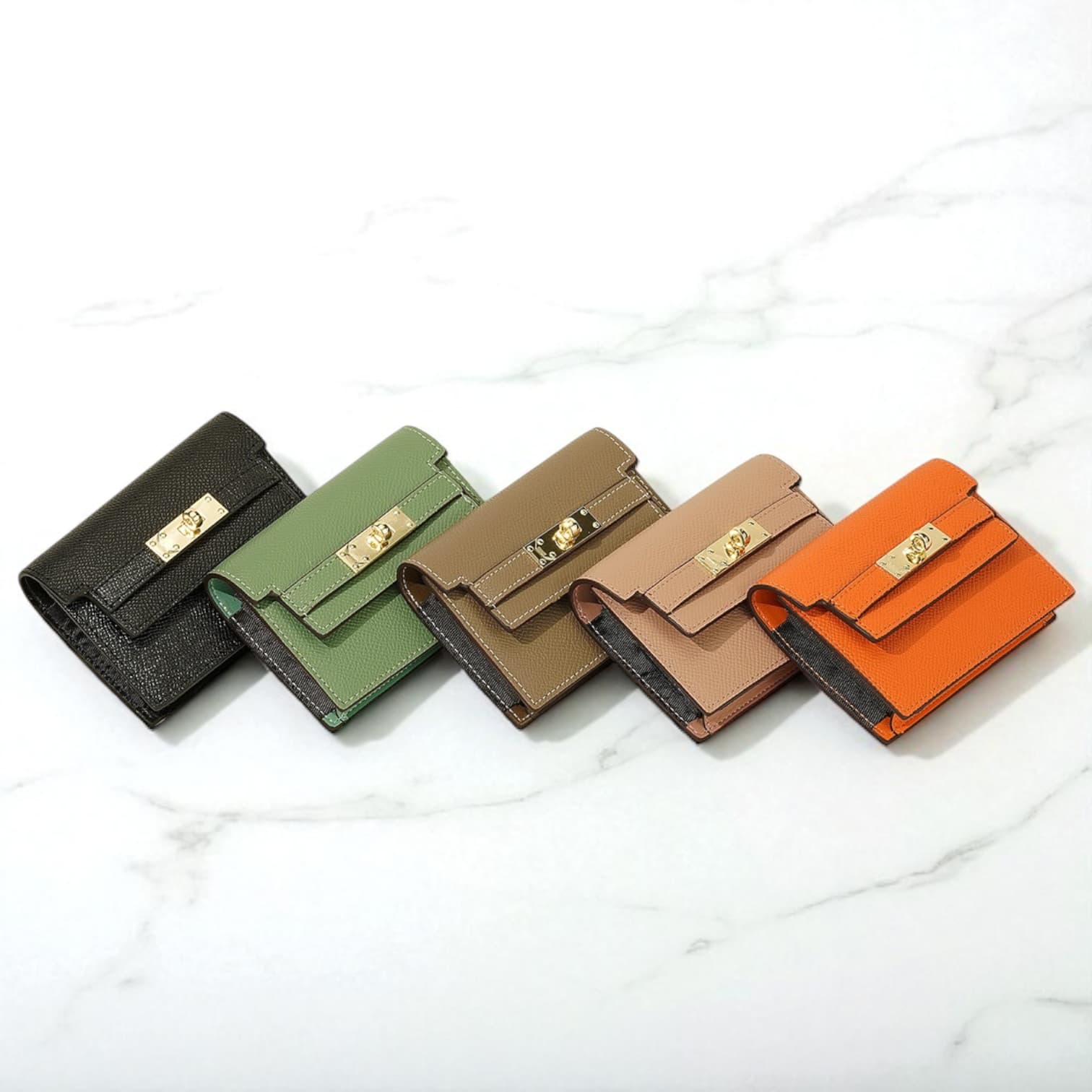 021 牛革FBカードケース ブラック&グリーン&ベージュ&ピンク&オレンジ / ジャバラ構造でカードが探しやすい