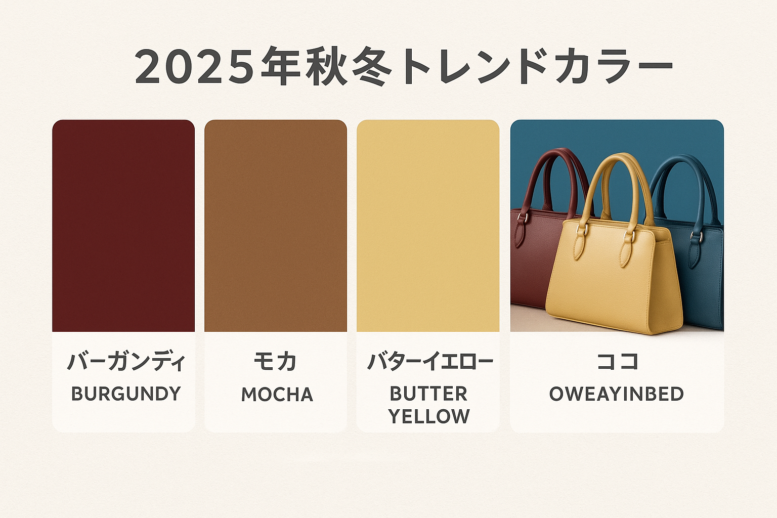 2025年秋冬トレンドカラーとバッグ特集｜バーガンディ・モカ・バターイエローで彩る大人の装い