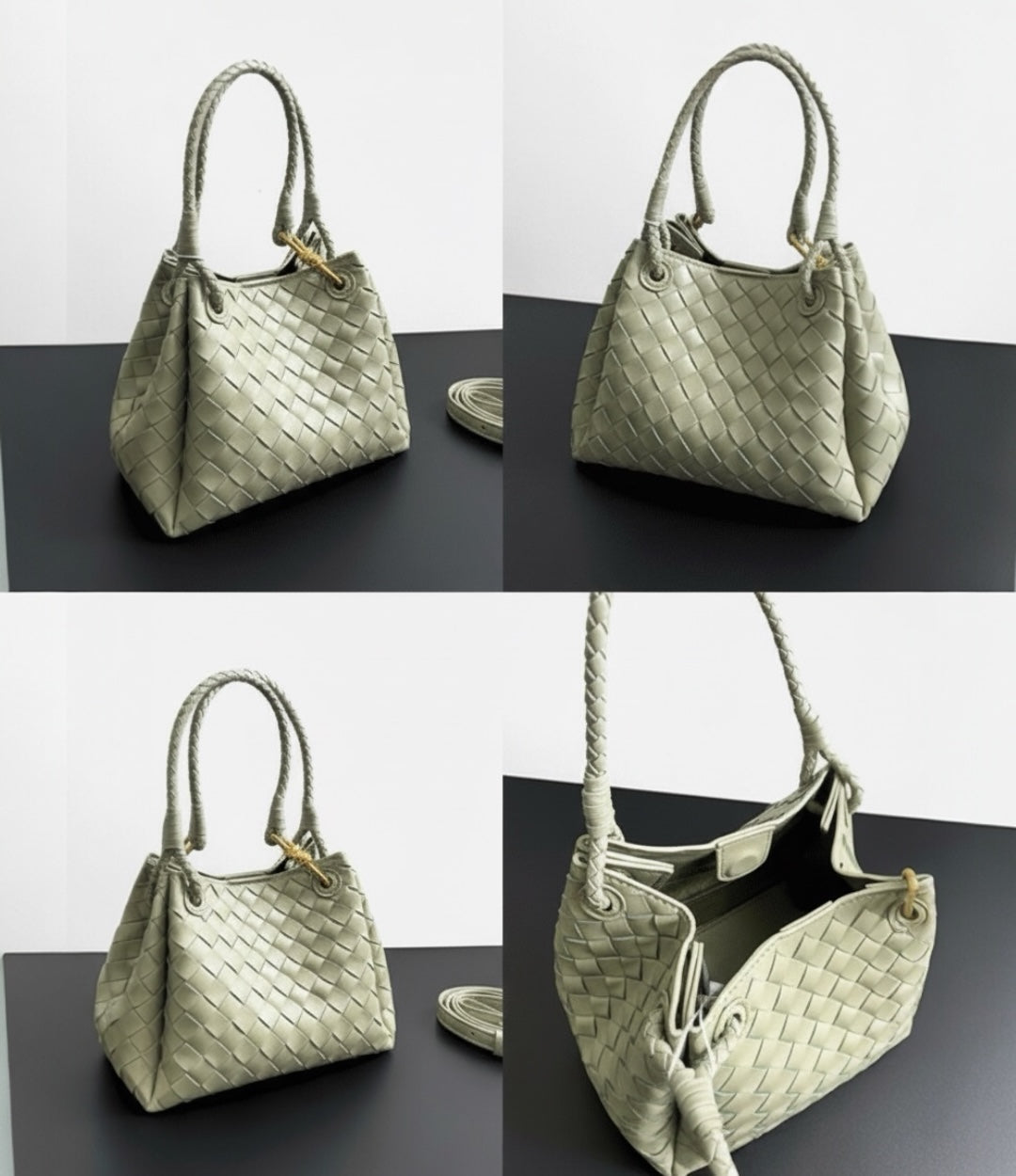 本革編み込みミルトート L.GREEN 軽量で普段使いしやすいイントレチャートバッグ　| LUVILIA ルビリア