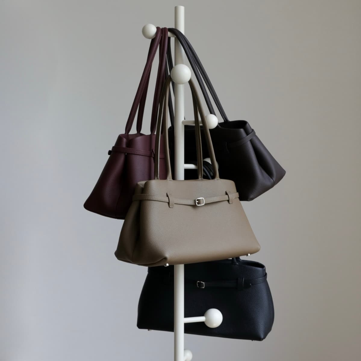 lv481 本革LHベルトバッグ ブラック&ベージュ&チャコール&ワイン｜シンプル大容量・フォーマルにも対応　ルビリア