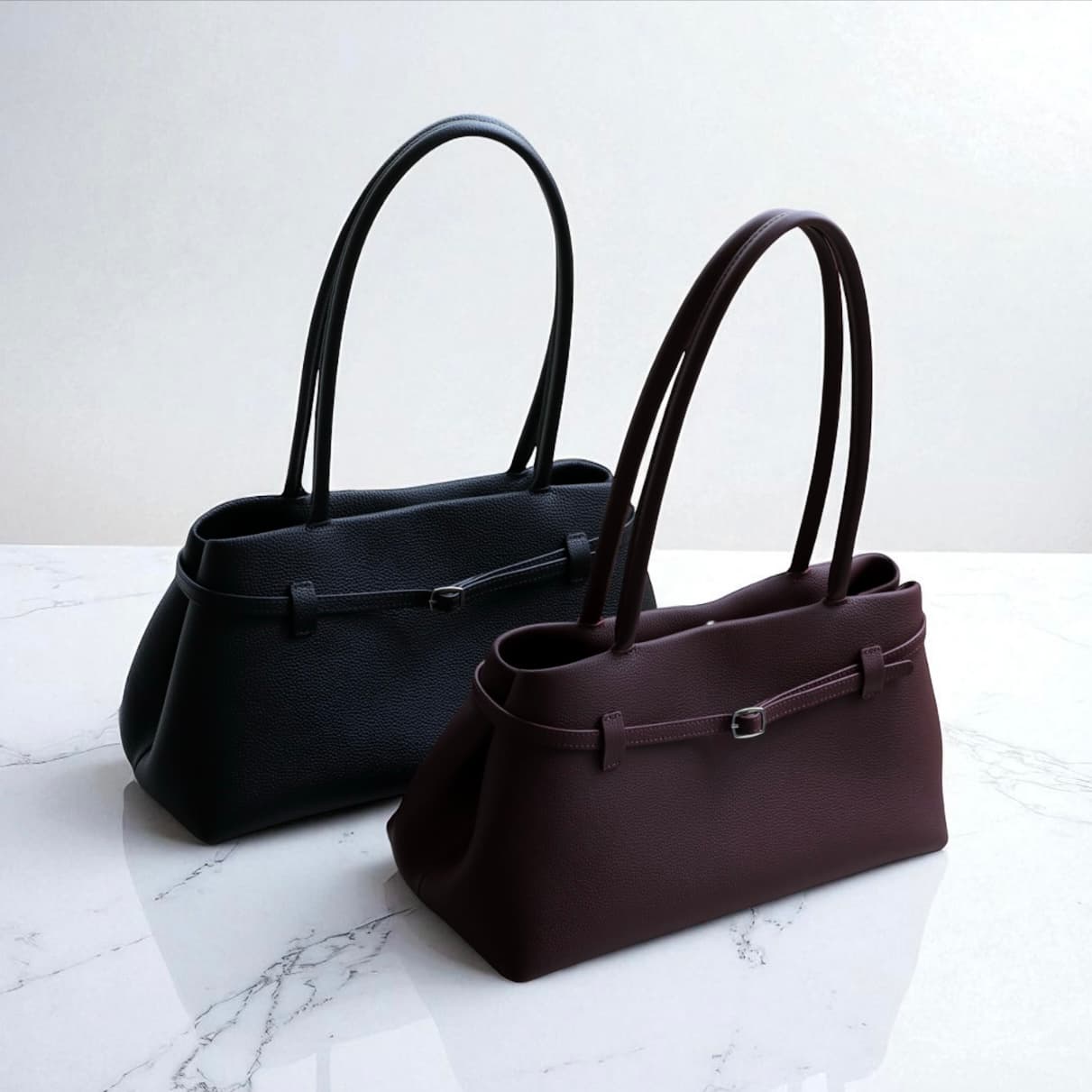 lv481 本革LHベルトバッグ ワイン&ブラック｜シンプル大容量・フォーマルにも対応　ルビリア