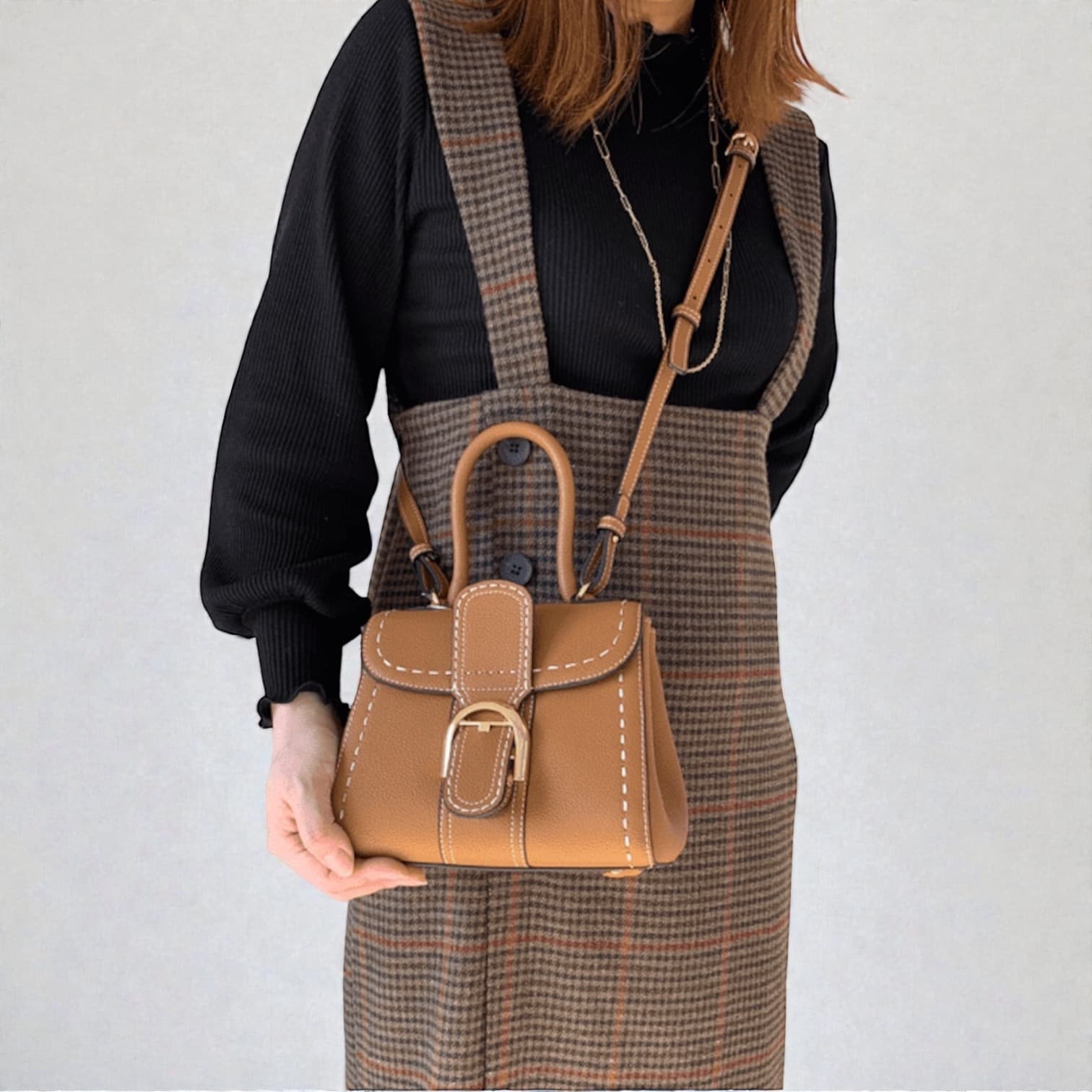 本革TOP“H”ステッチバッグ Sサイズ｜休日にもフォーマルにも映える上質レザー/BROWN