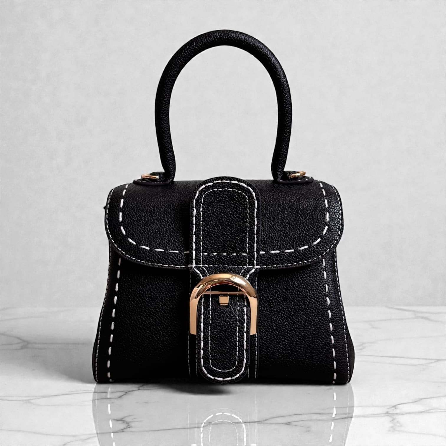 本革TOPハンドルステッチバッグ Sサイズ｜休日にもセレモニーにもフォーマルにも映える上質レザー/BLACK