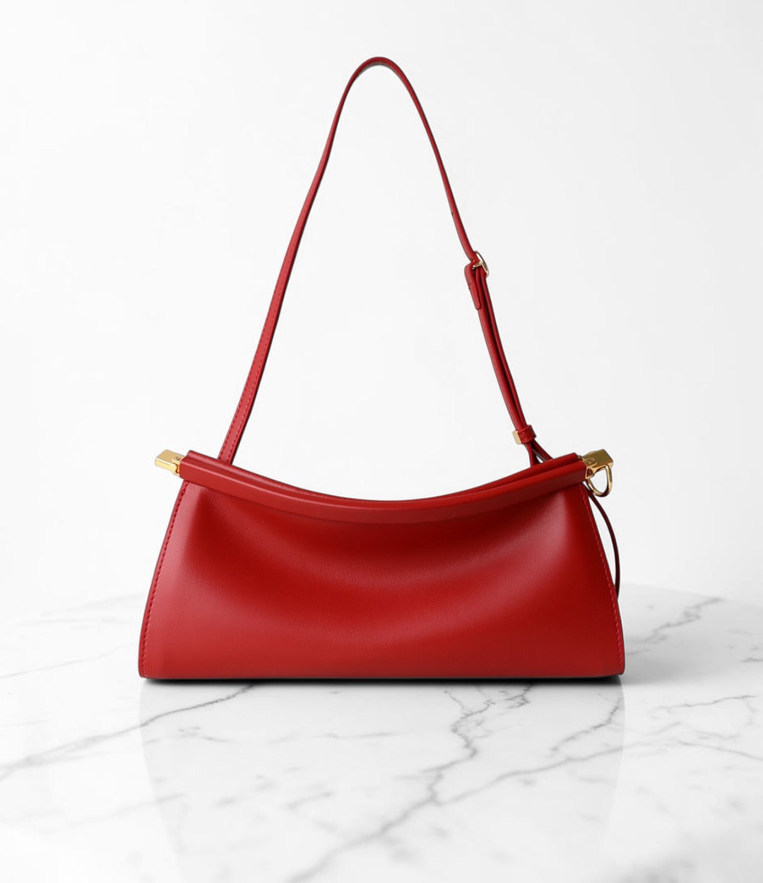 本革NAフレンチバッグ レッド 艶のある牛革が高見えする上品ショルダーバッグ