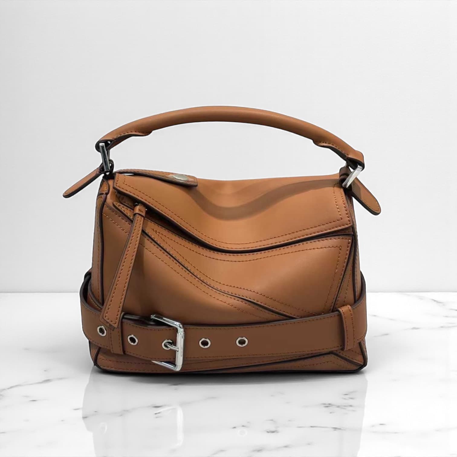 522 本革RBパズルバッグ ブラウン / フロントベルト付き ショルダーバッグ　ルビリア